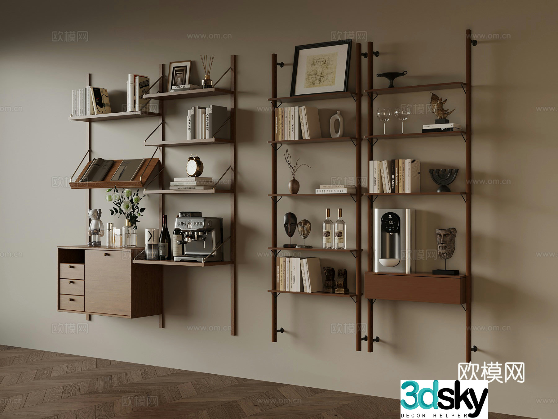 Bookshelf Middle style bookshelf Shelf Alcove 3D Model