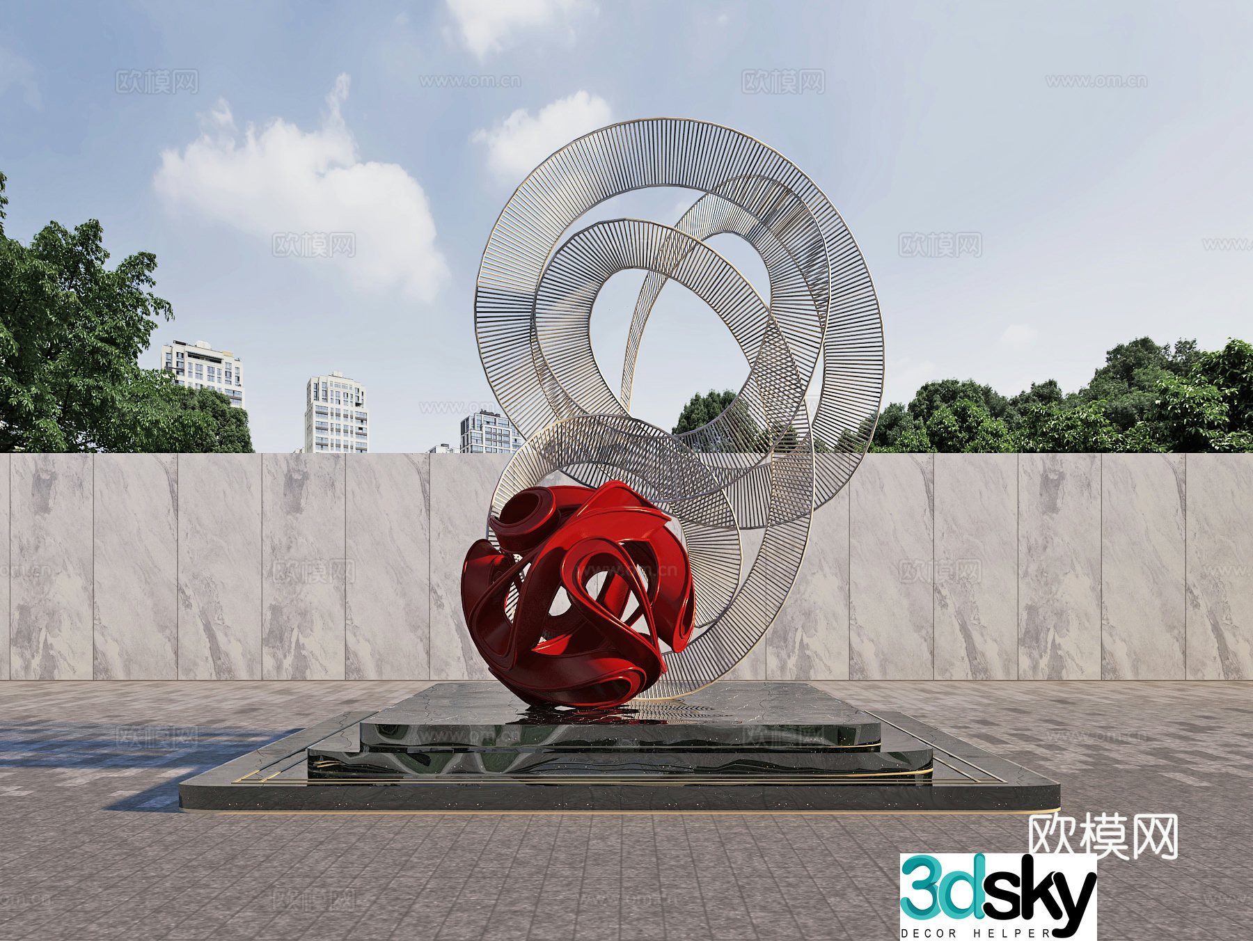 Square installation Sculpture Landscape Art sketch 3d model