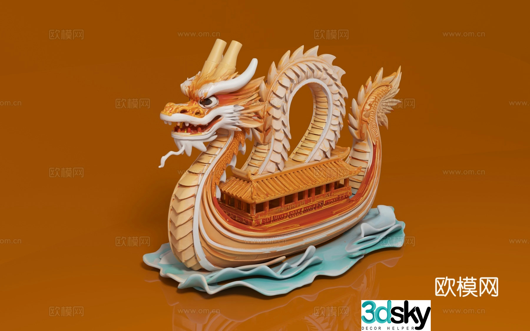 Dragon boat, national style boat, zodiac dragon, display props, artistic creativity, ornaments, hand-made 3D model