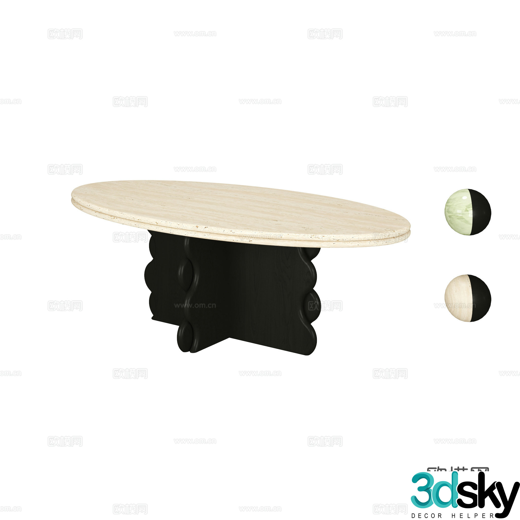 Deyi colorful oval coffee table medieval style coffee table 3D model