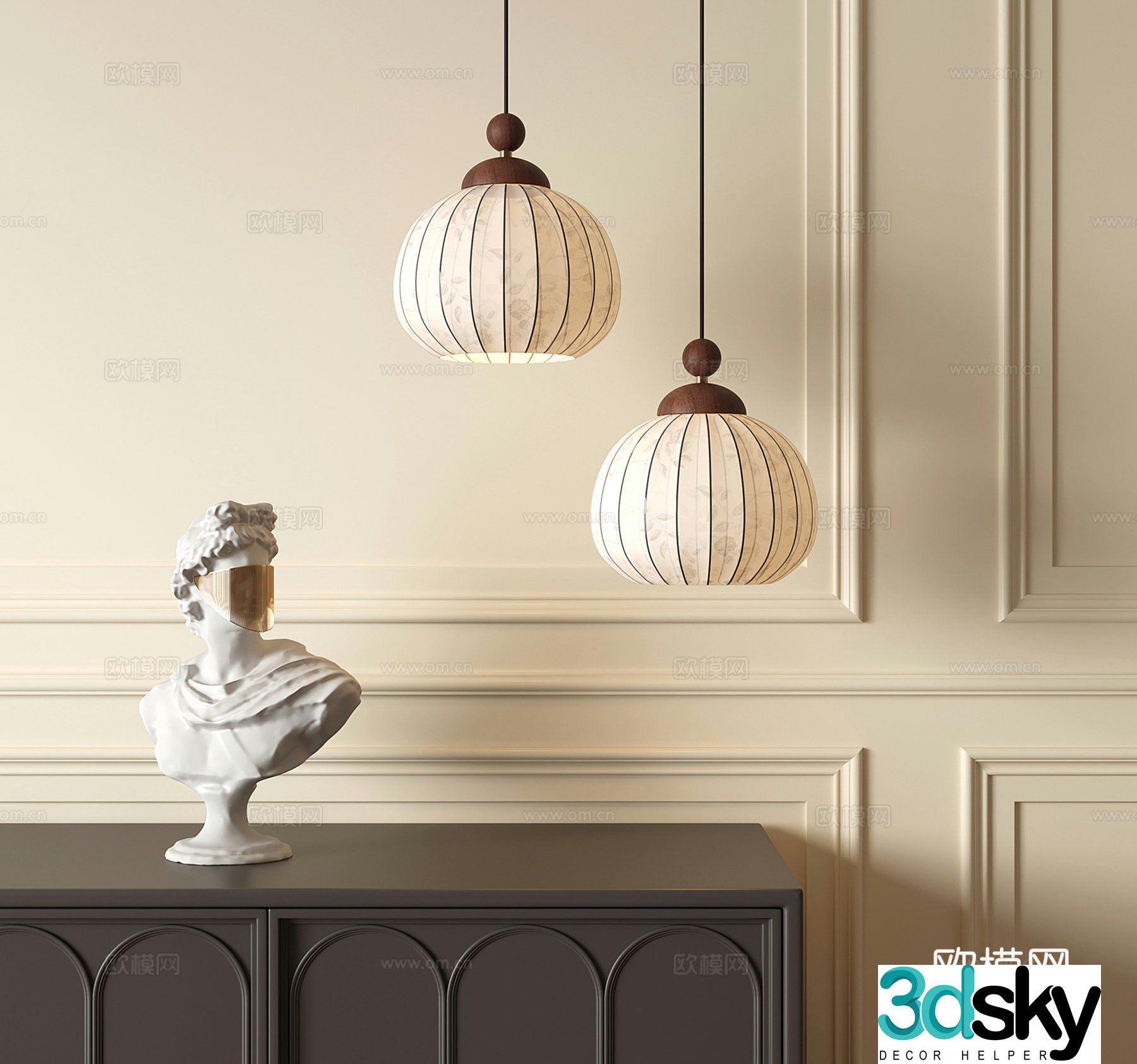 French medieval chandeliers small chandeliers gypsum human sculptures 3D model