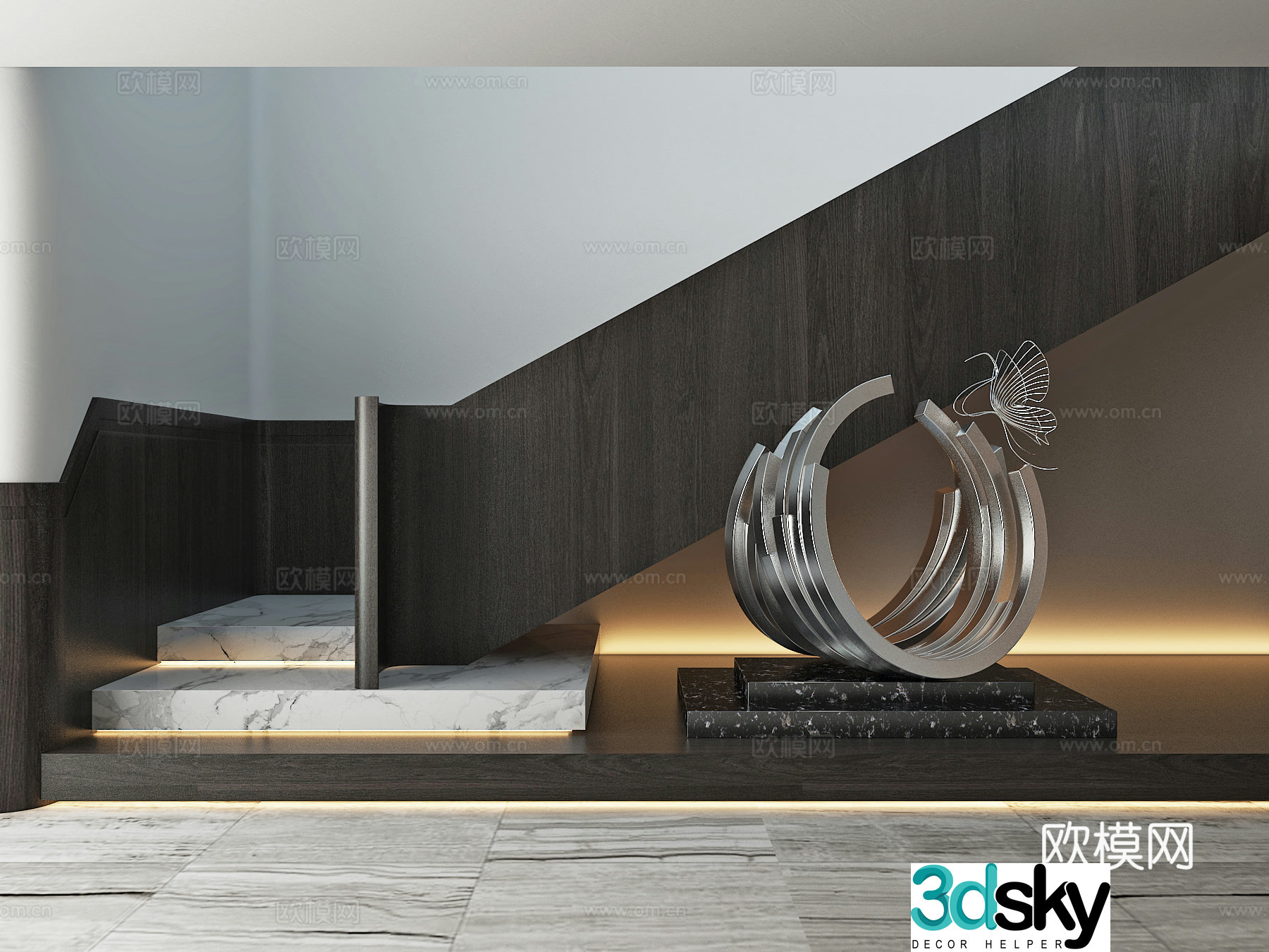 Stairwell beautiful palace handrail installation sculpture landscaping 3D model