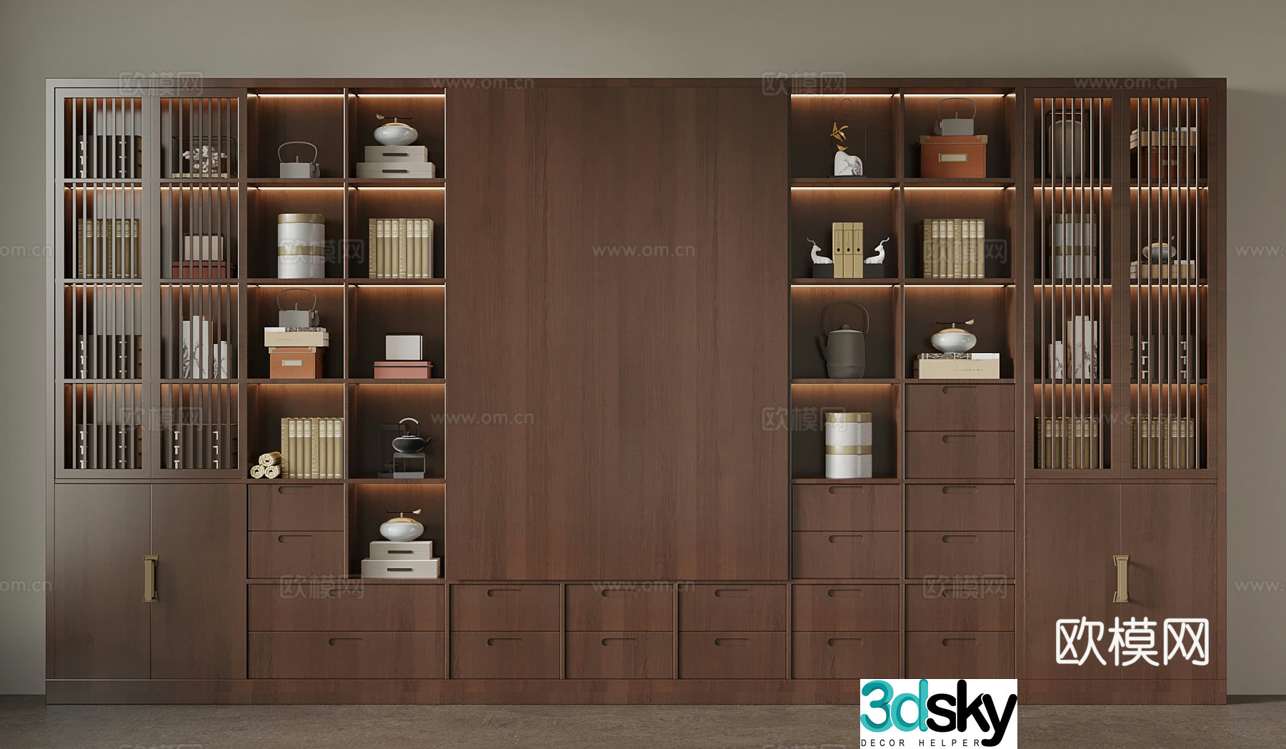New Chinese style tea cabinet tea set decoration 3D model
