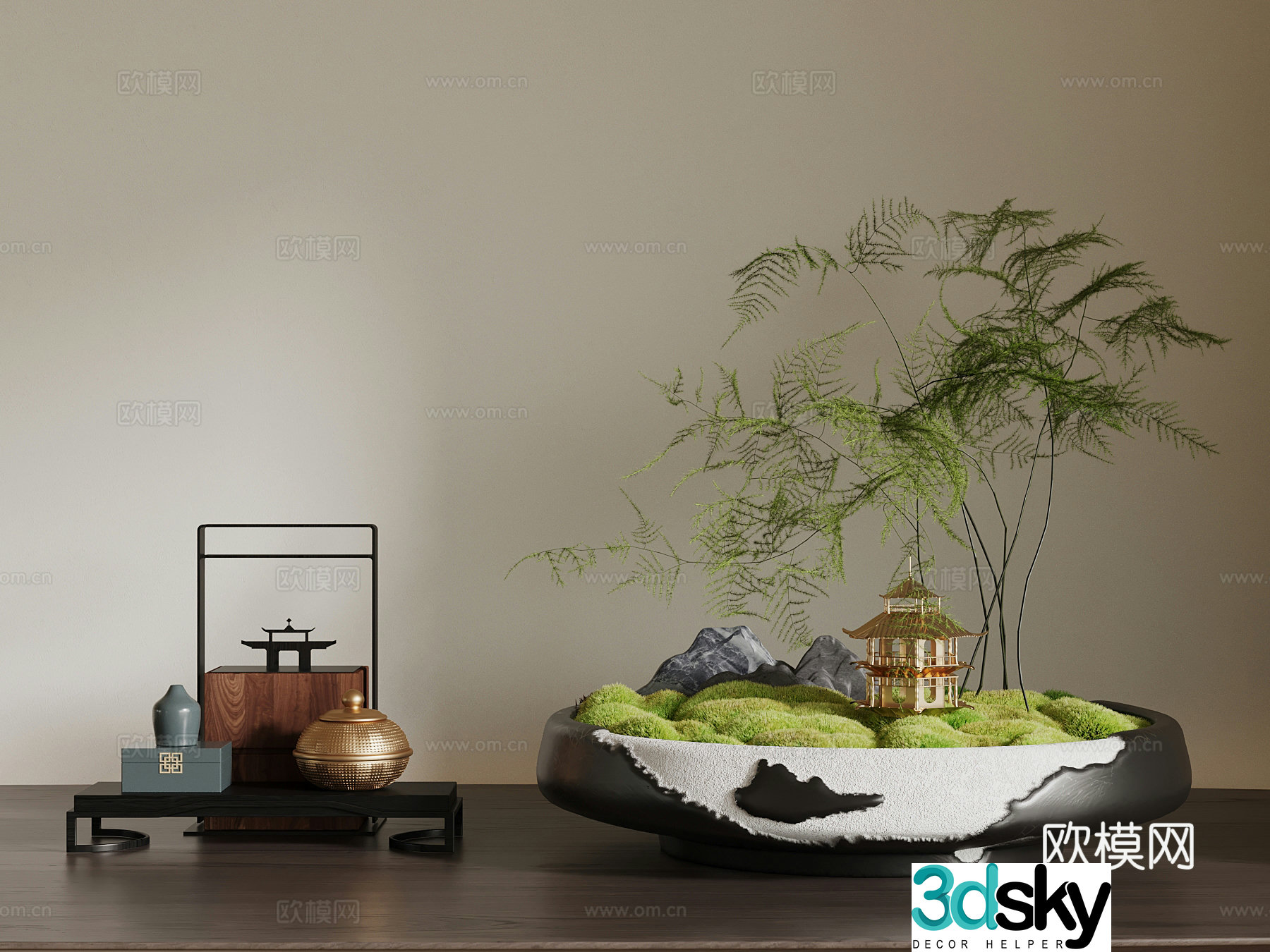 New Chinese desktop ornaments Landscape sketch 3D model