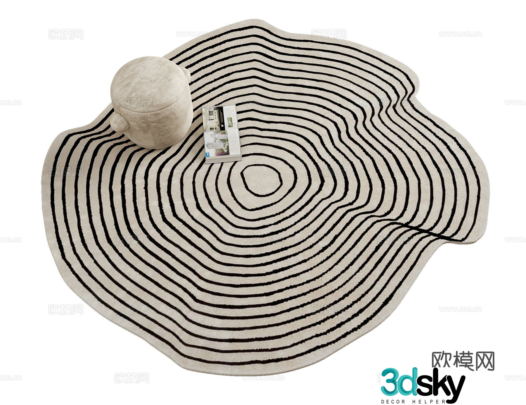 Modern annual ring stripes round shape living room bedroom carpet 3d model