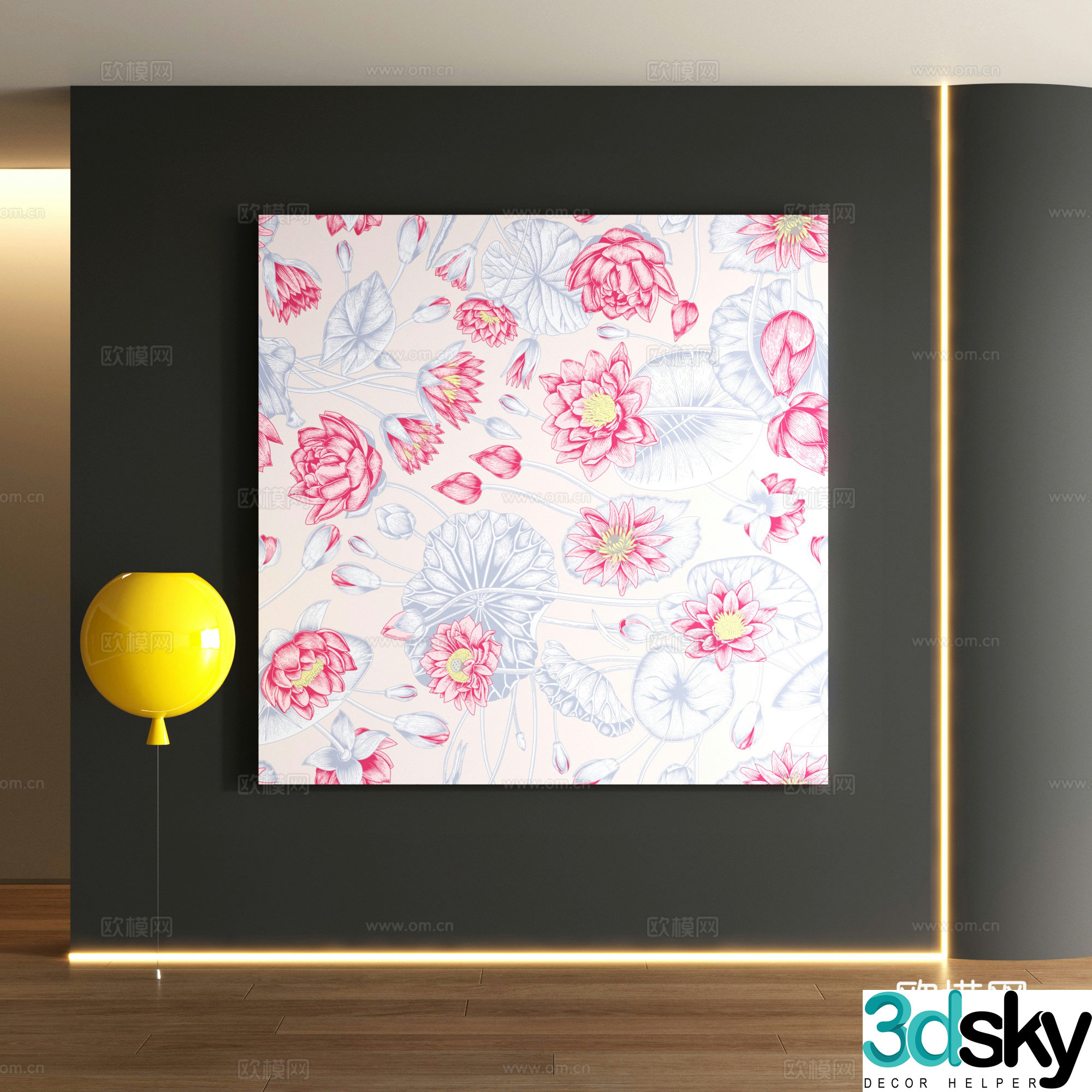 American flower decoration painting 3d model