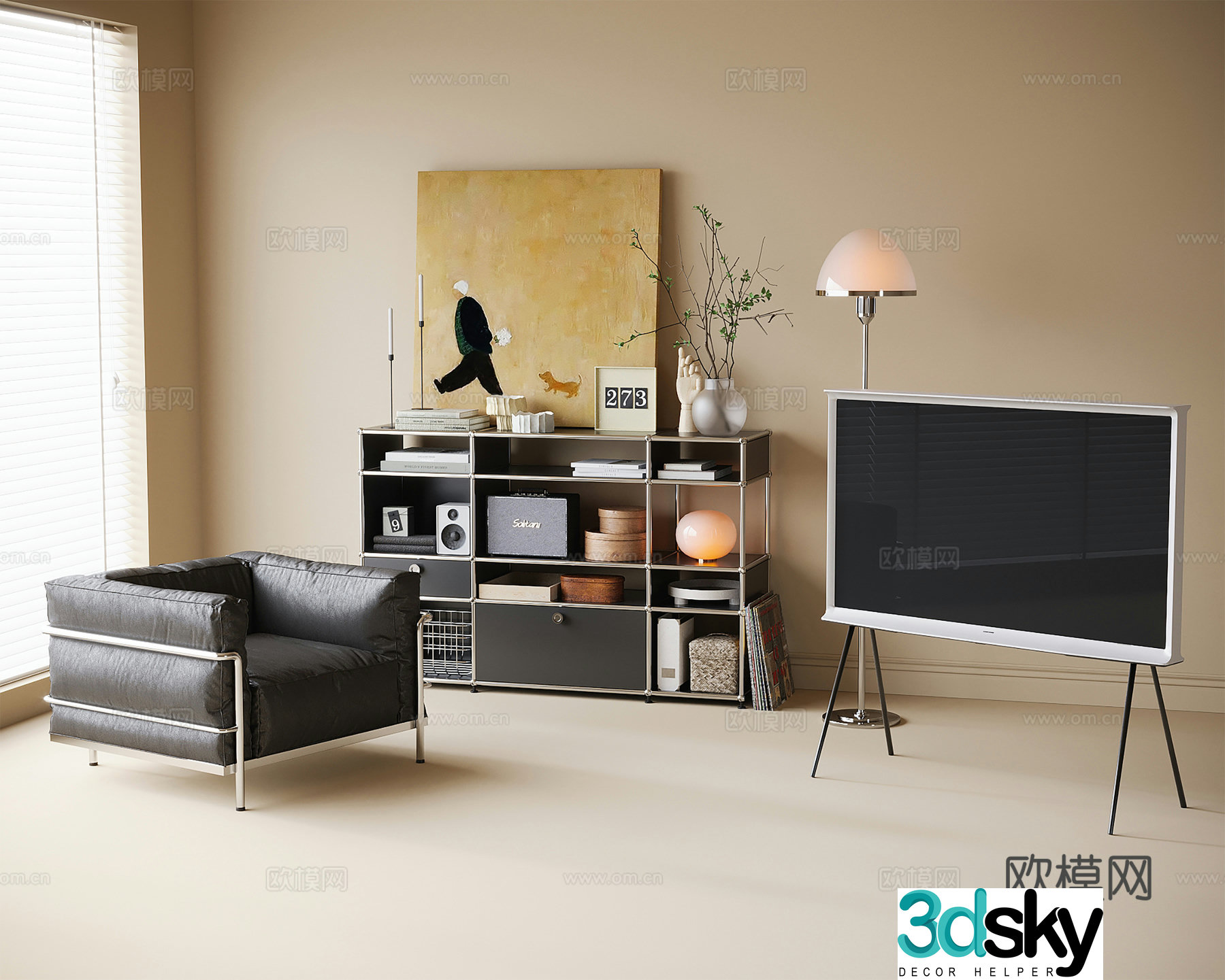 Modern leisure chair decorative cabinet side cabinet floor-standing TV single sofa 3D model