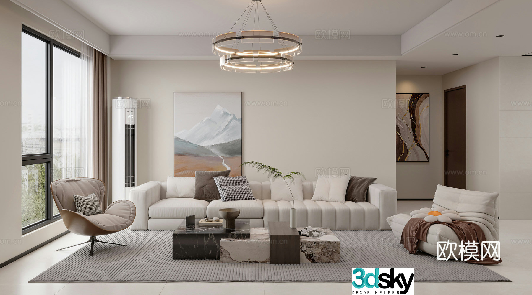 Modern minimalist living restaurant 3d model