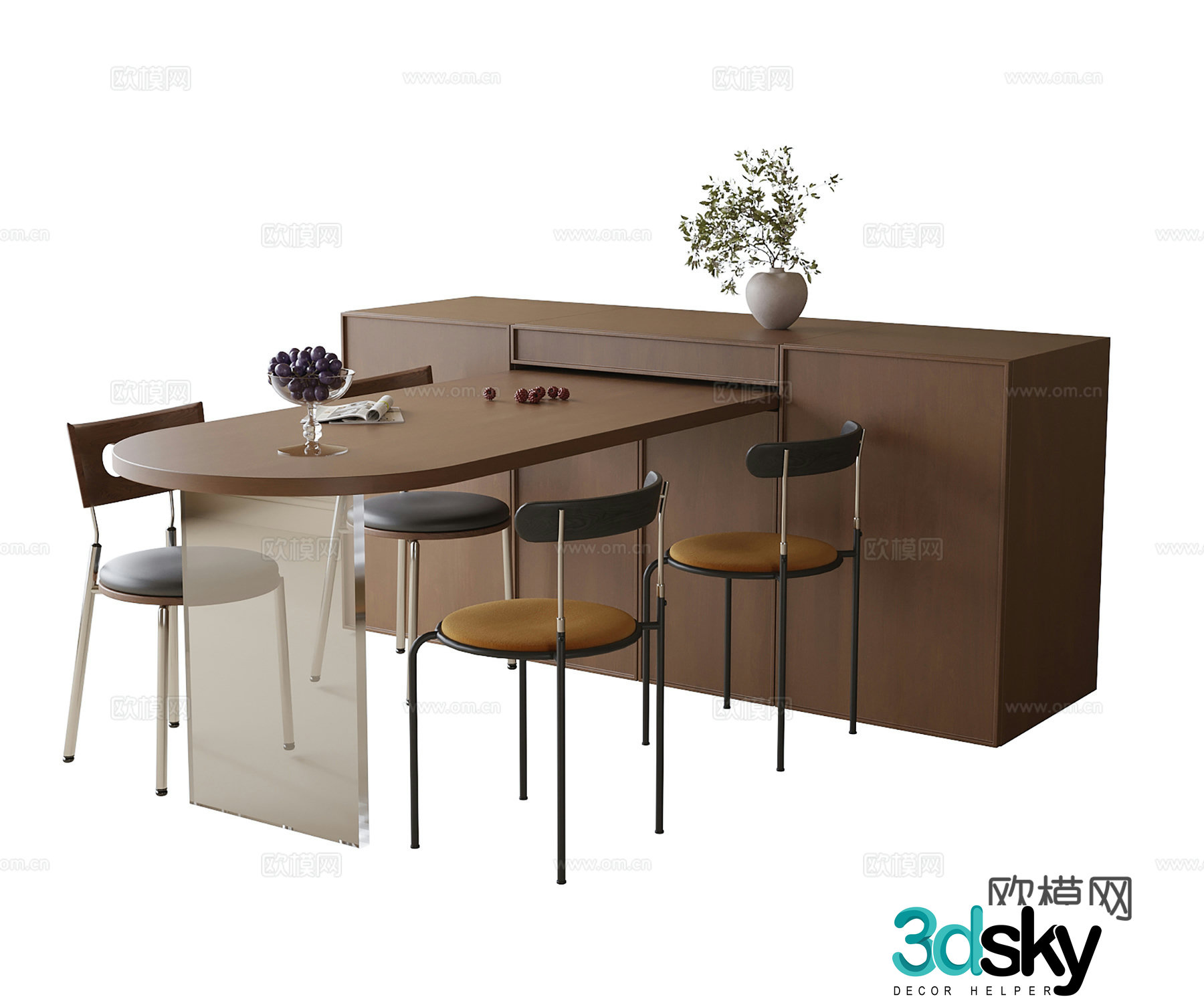 Modern dining table and chair dining chair 3d model