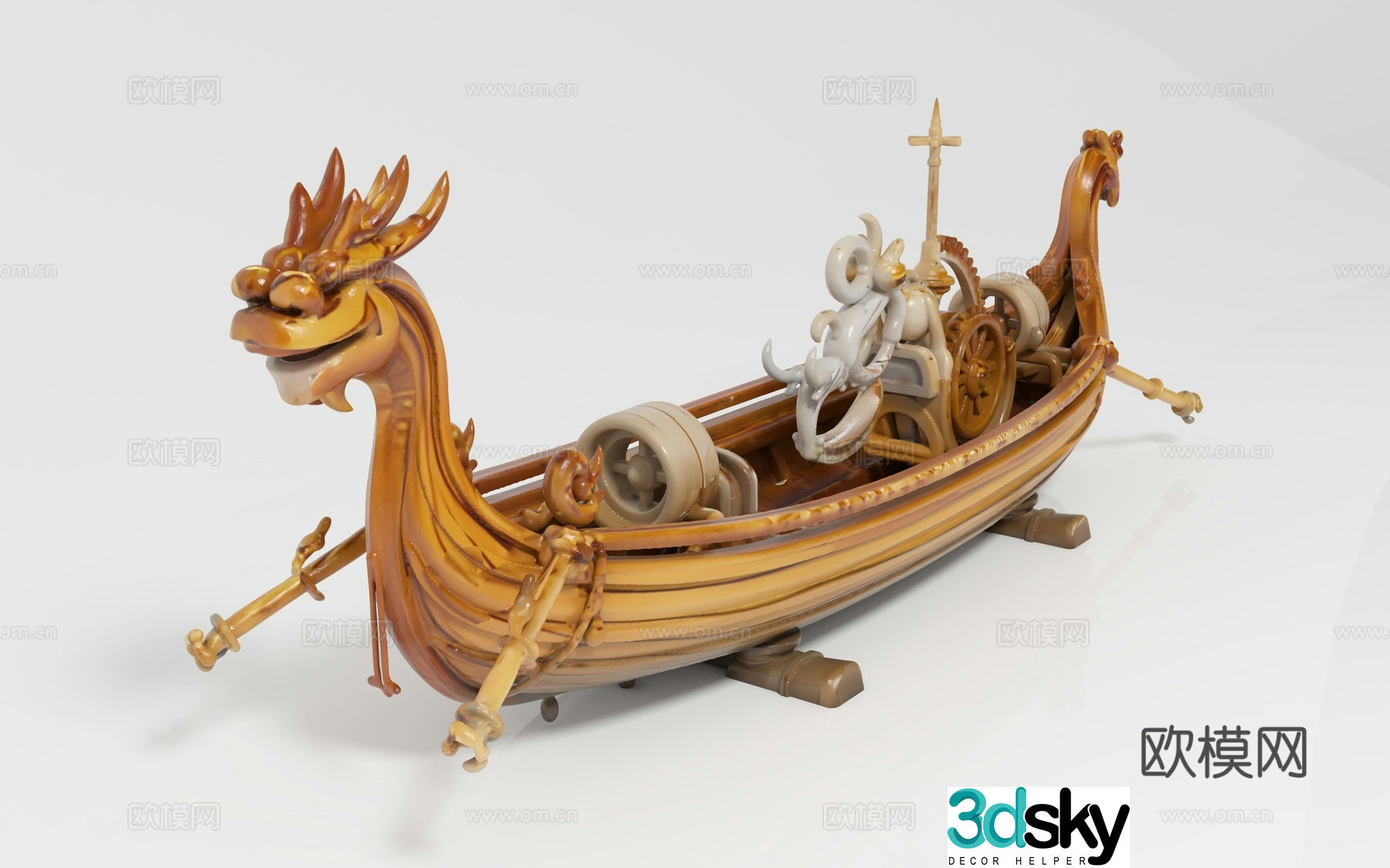Dragon boats, steam engines, mechanical ships, game props, cartoon images, presentation props, sculpture 3D models