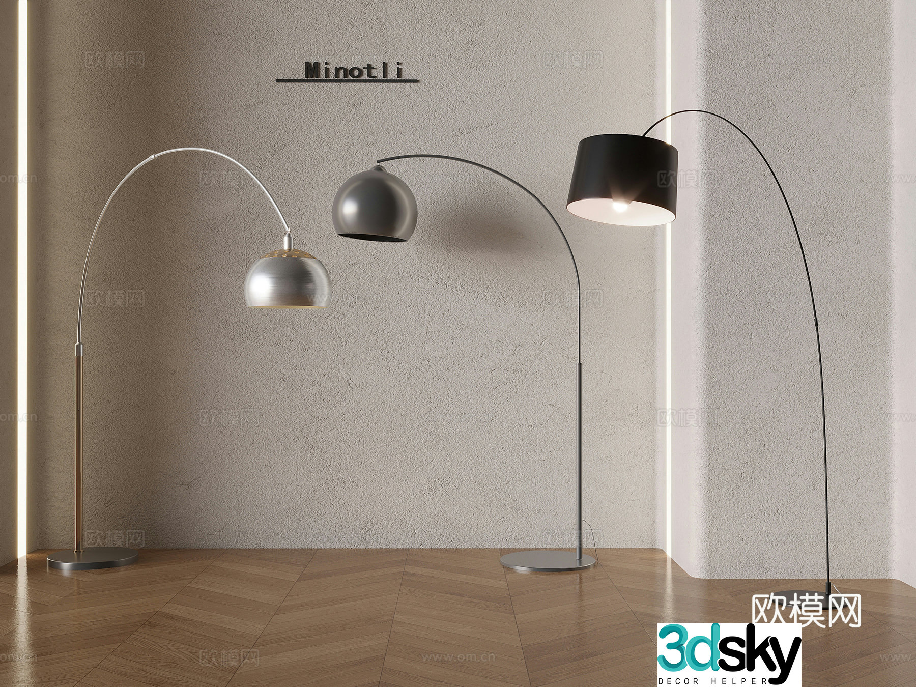 Italian art fishing lamp minimalist metal floor lamp 3d model