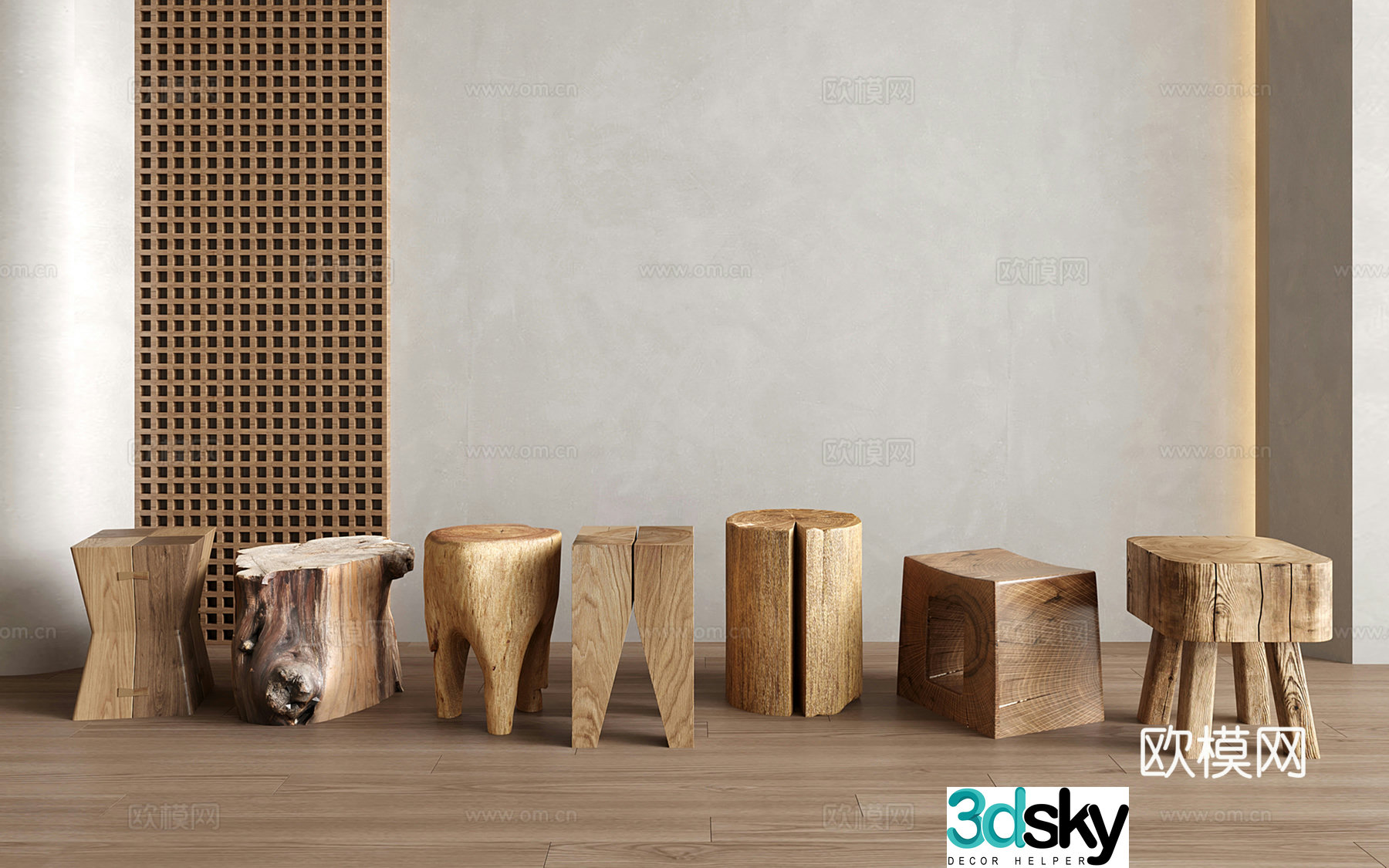 Modern medieval stool wood stool wooden stool 3d model