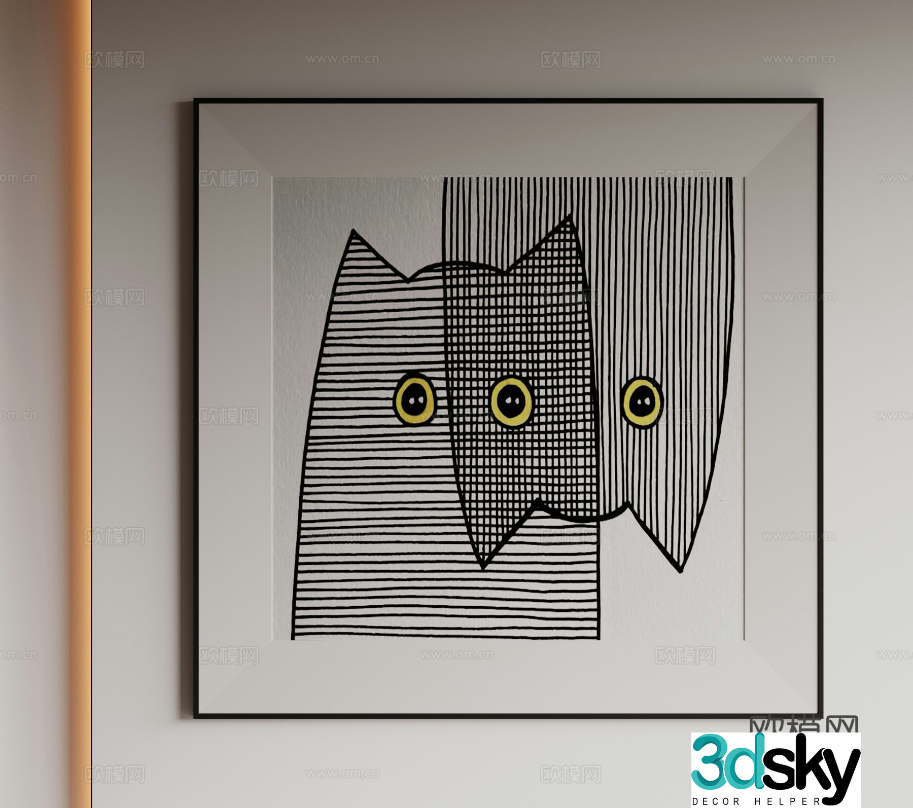 Modern minimalist decorative paintings Waviva medieval style hanging paintings cream style decoration paintings Italian style hanging paintings black and white 3D model
