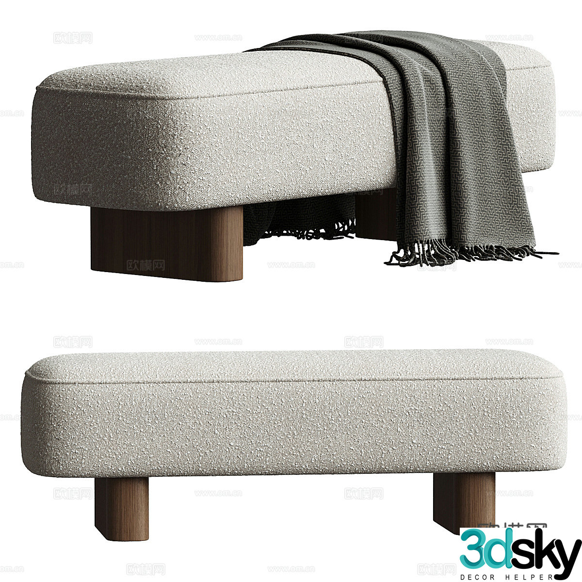 New Chinese style fabric bench 3D model