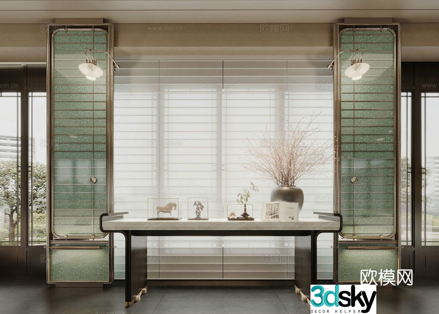 New Chinese-style screen partition end viewing platform 3D model