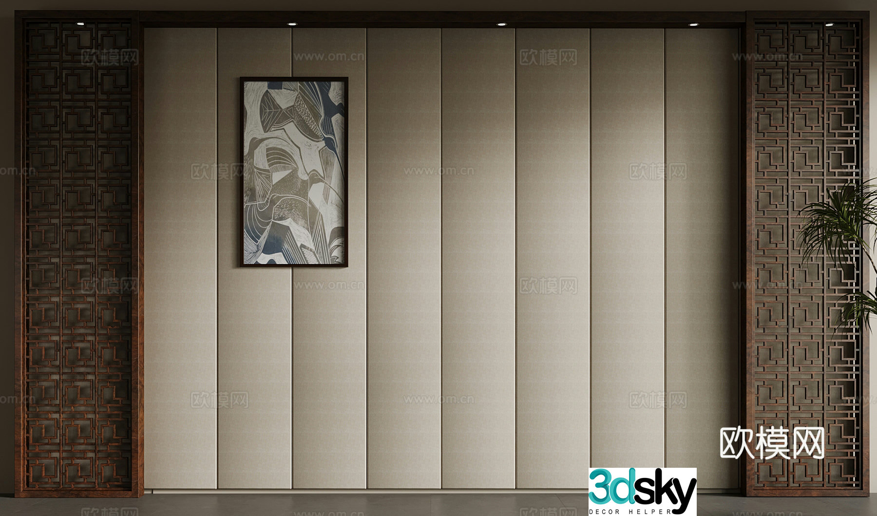 Bedside background wall New Chinese style bedside background wall 3d model