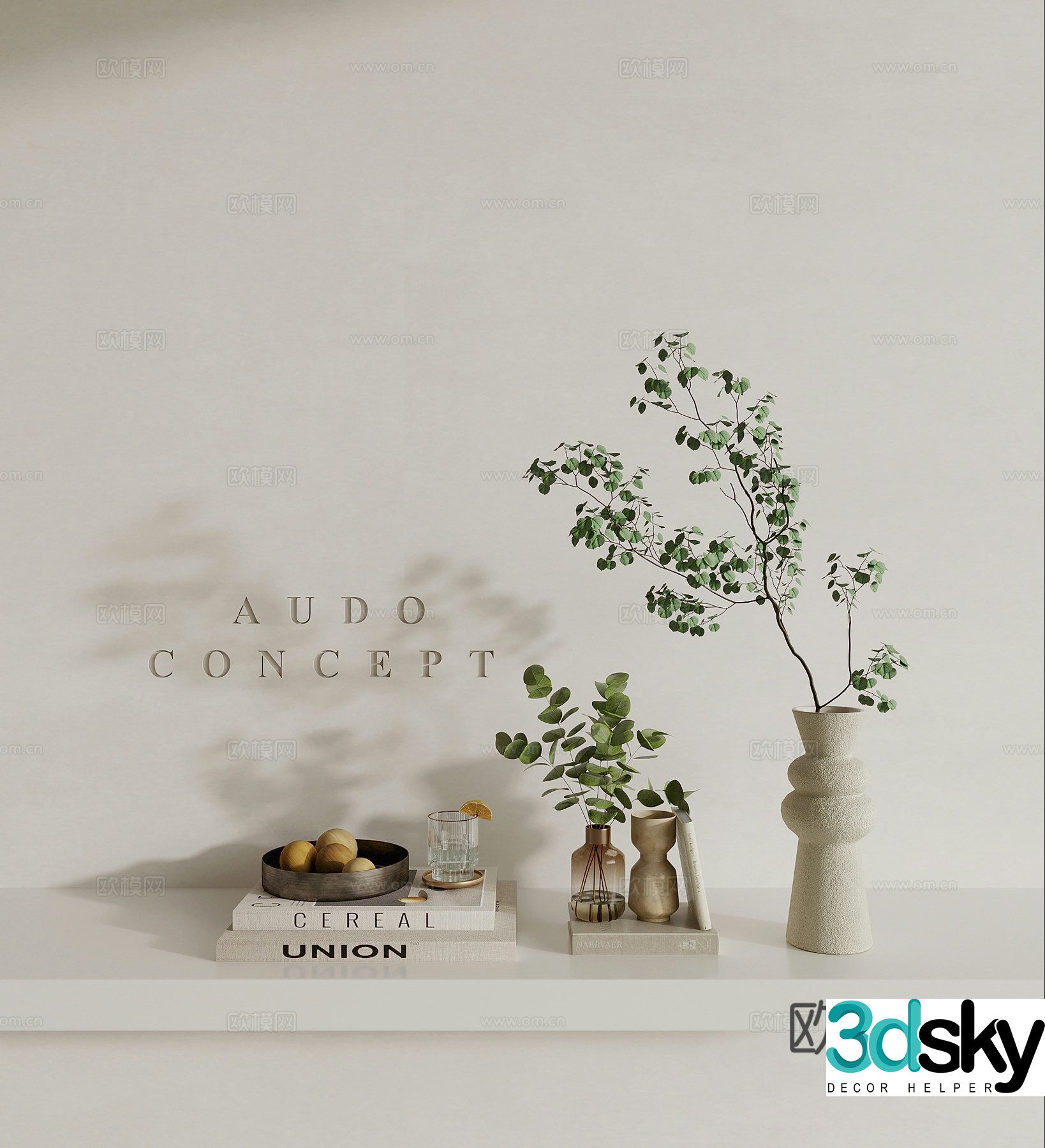 Decoration Modern Ornament Ornament Green Plant Books Pallet 3d Model