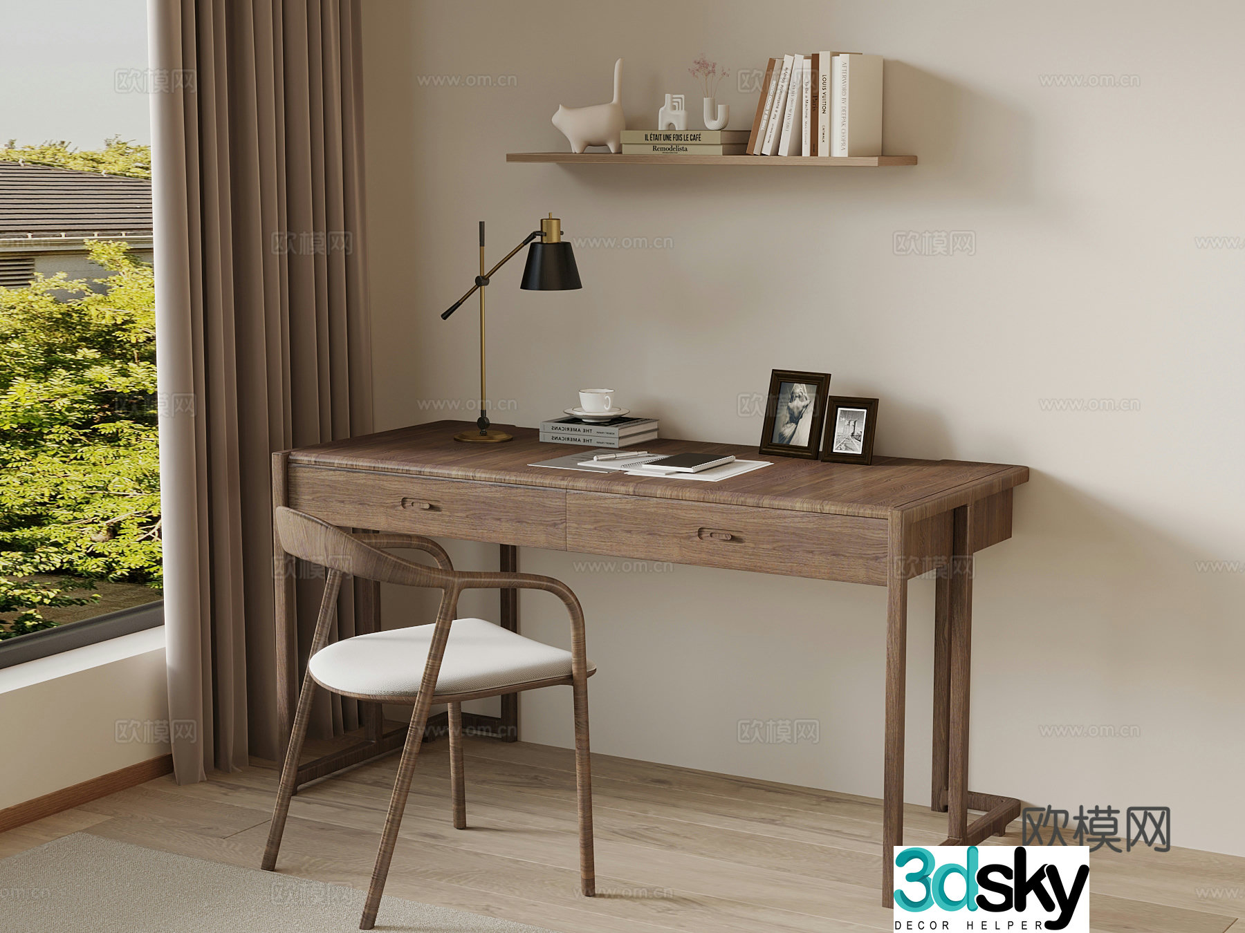 Desk and Chair New Chinese style desk and chair combination 3D model
