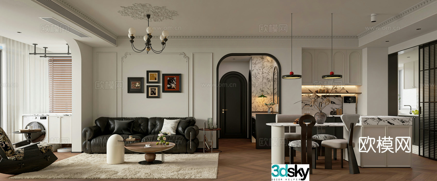 French living room medieval style living room medieval style living room combination sofa leisure chair dining table 3d model
