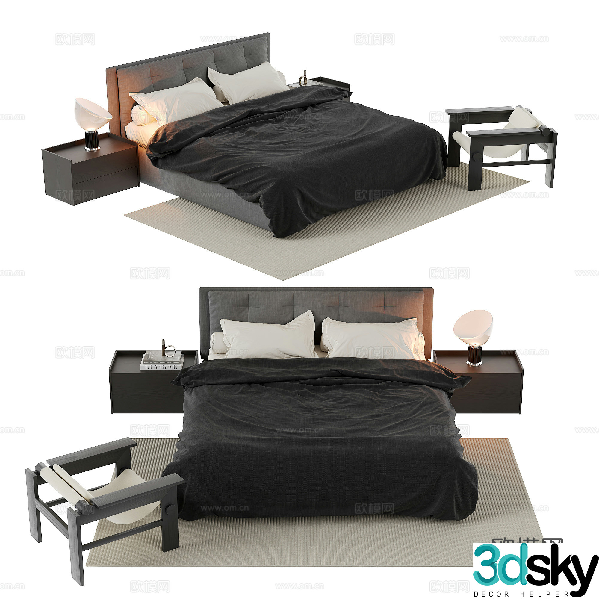 Modern double bed 3d model