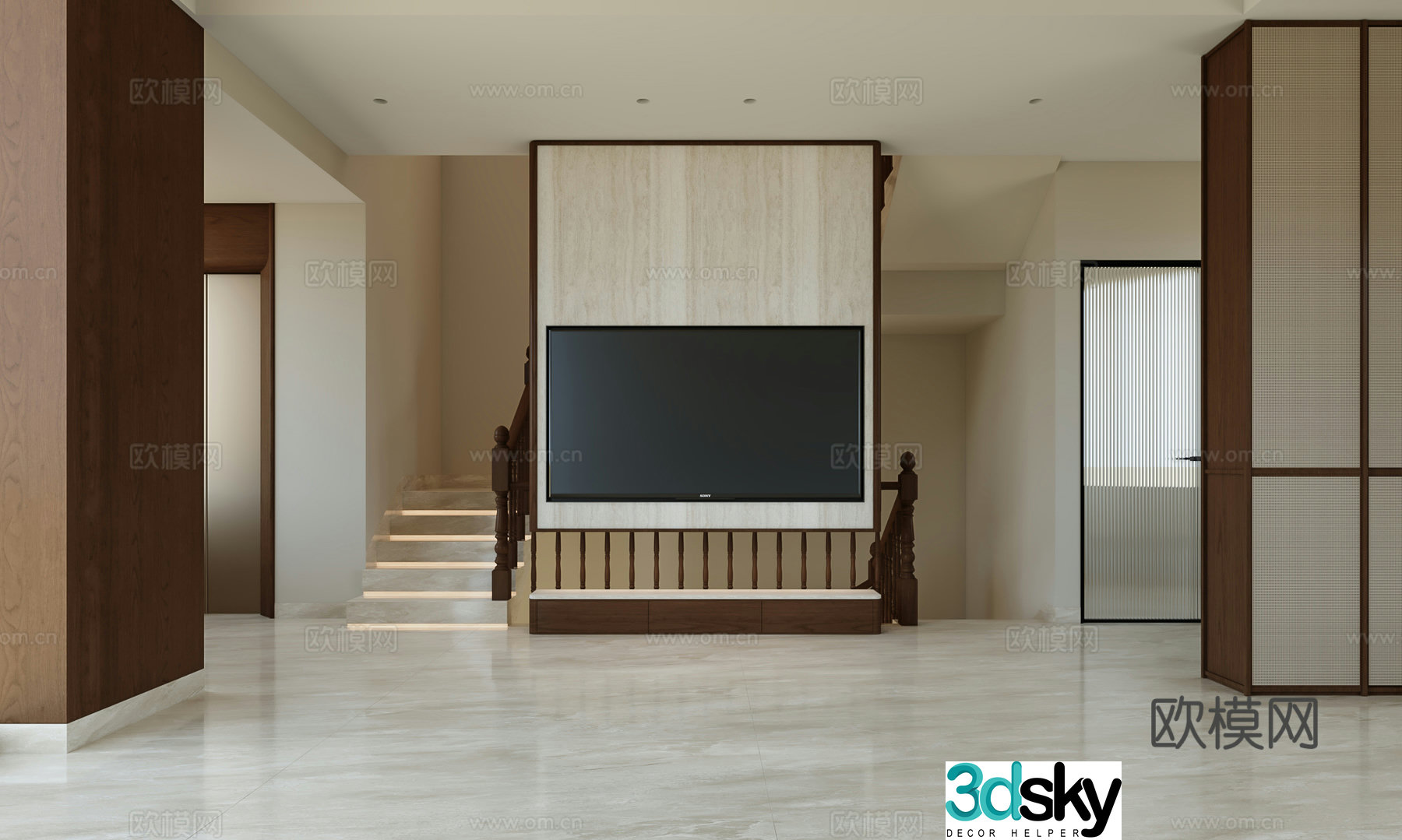 New Chinese TV background wall Living room background wall 3d model