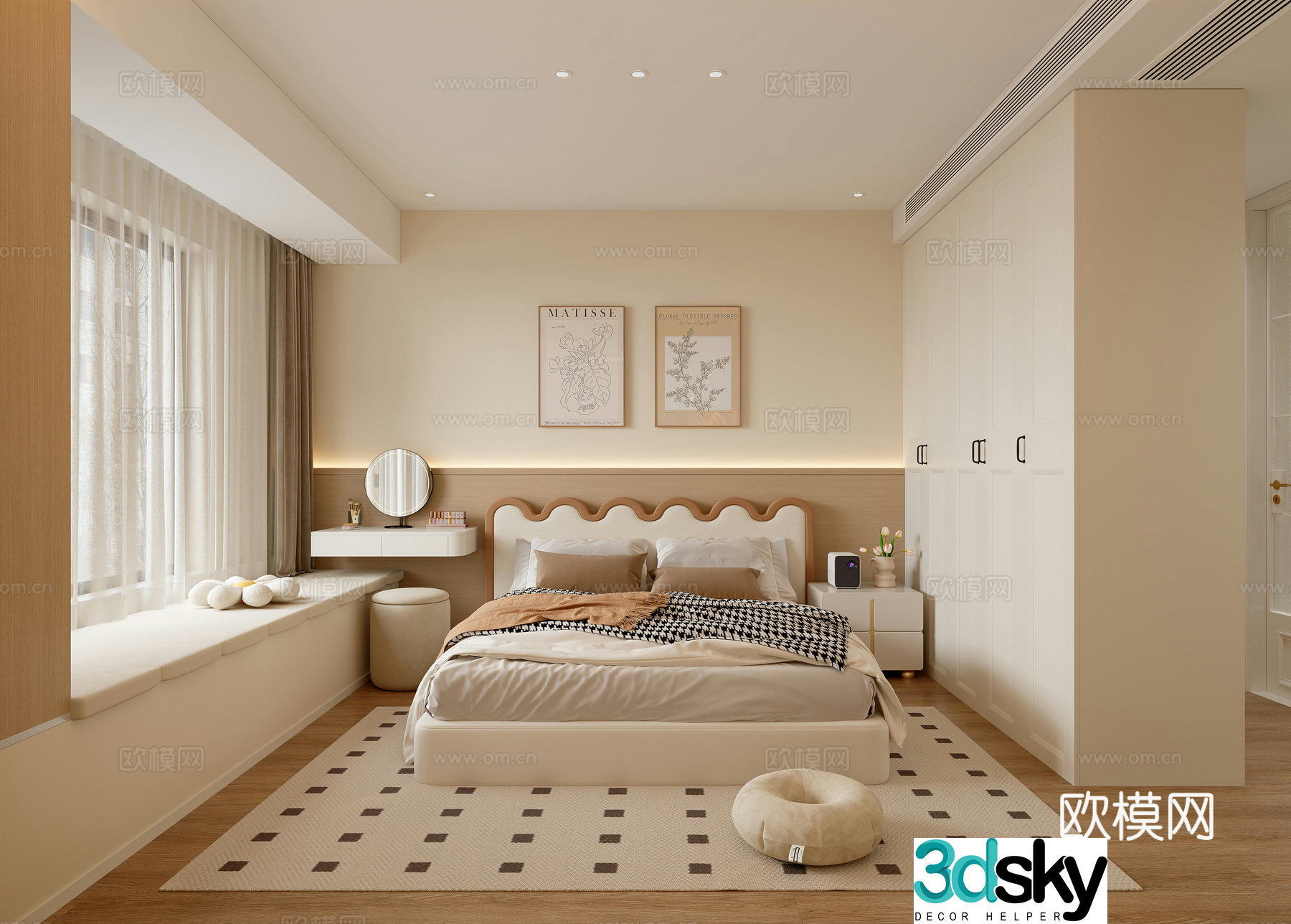 Creamy children’s room Creamy bedroom Modern bedroom Simple bedroom Dressing table Girl’s room 3d model