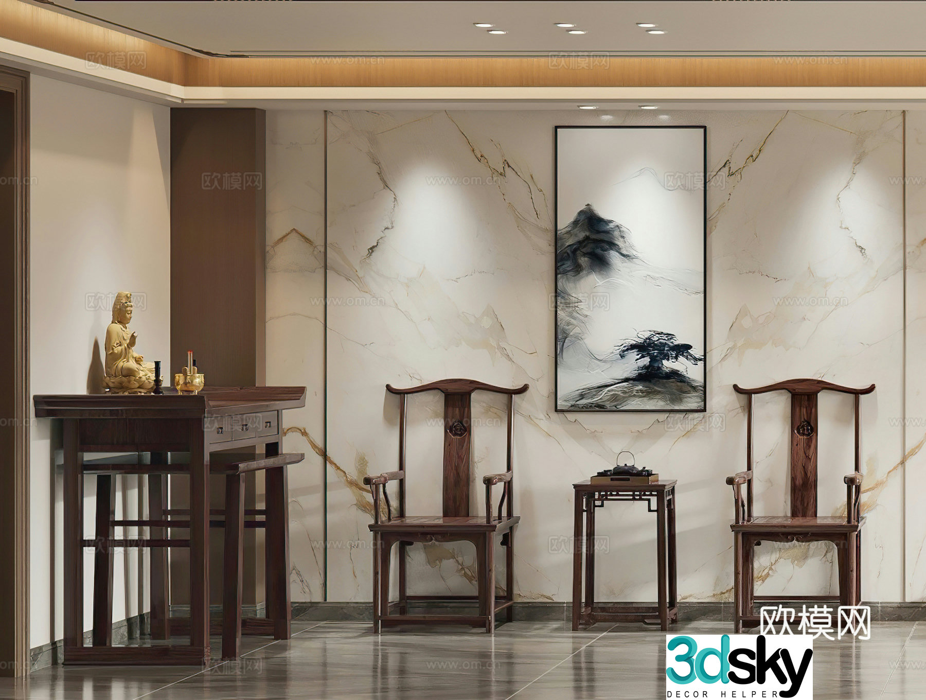 New Chinese style shrine Taishi Chair Guanyin Bodhisattva statue side corner divine platform 3D model