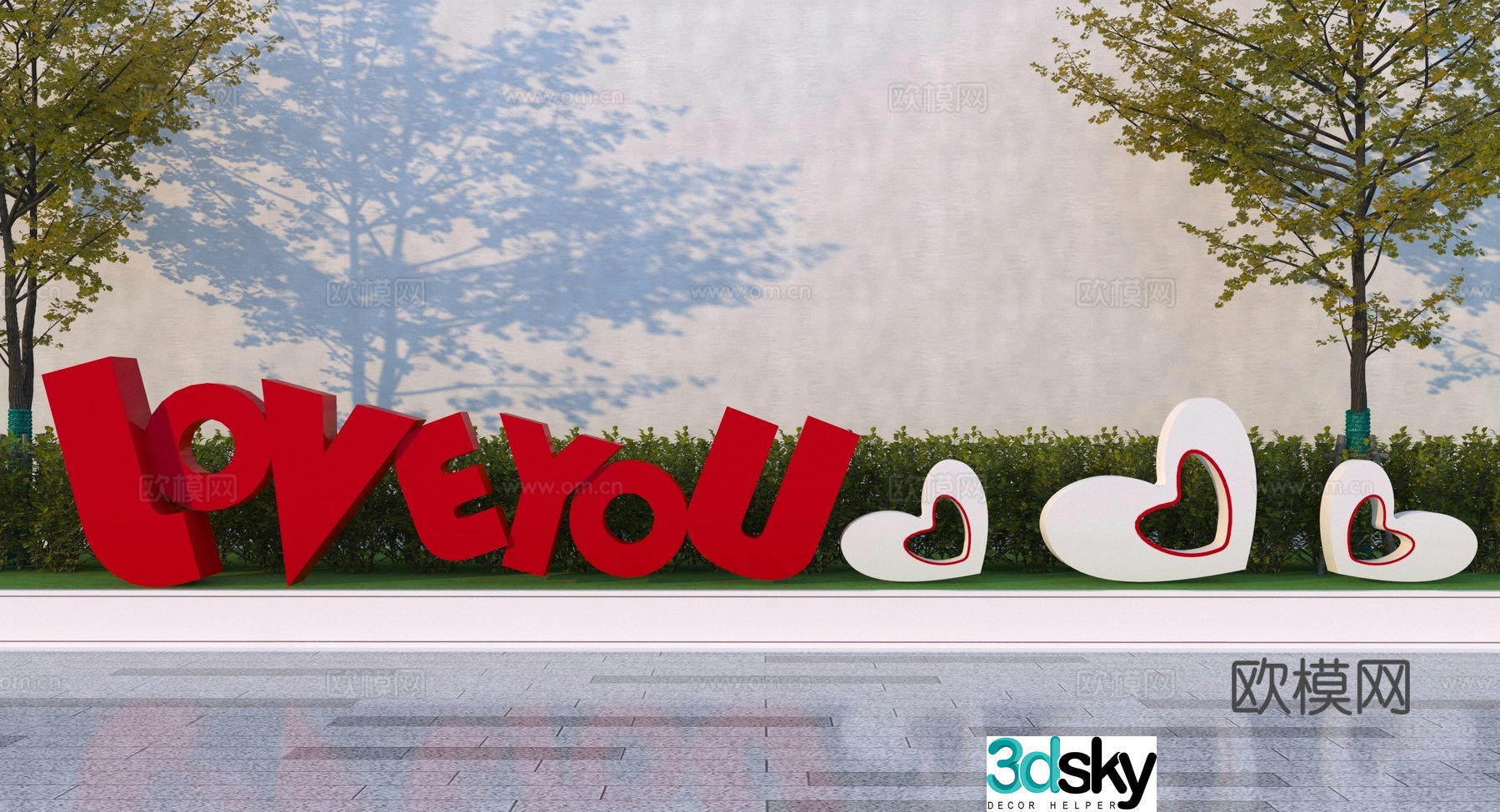 Modern love theme sketch 3d model