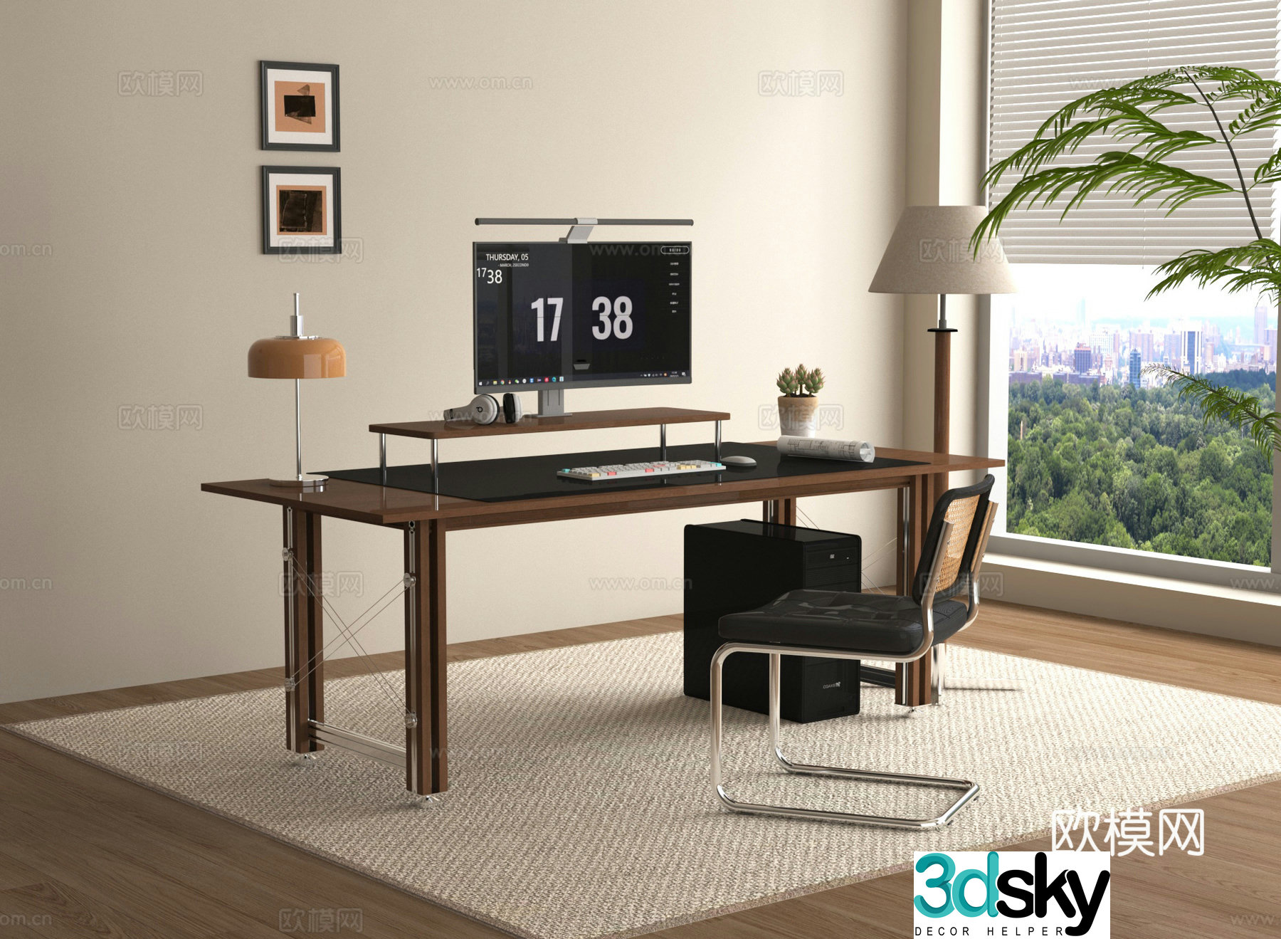 Computer desk study desk chair office desk chair reading desk 3D model