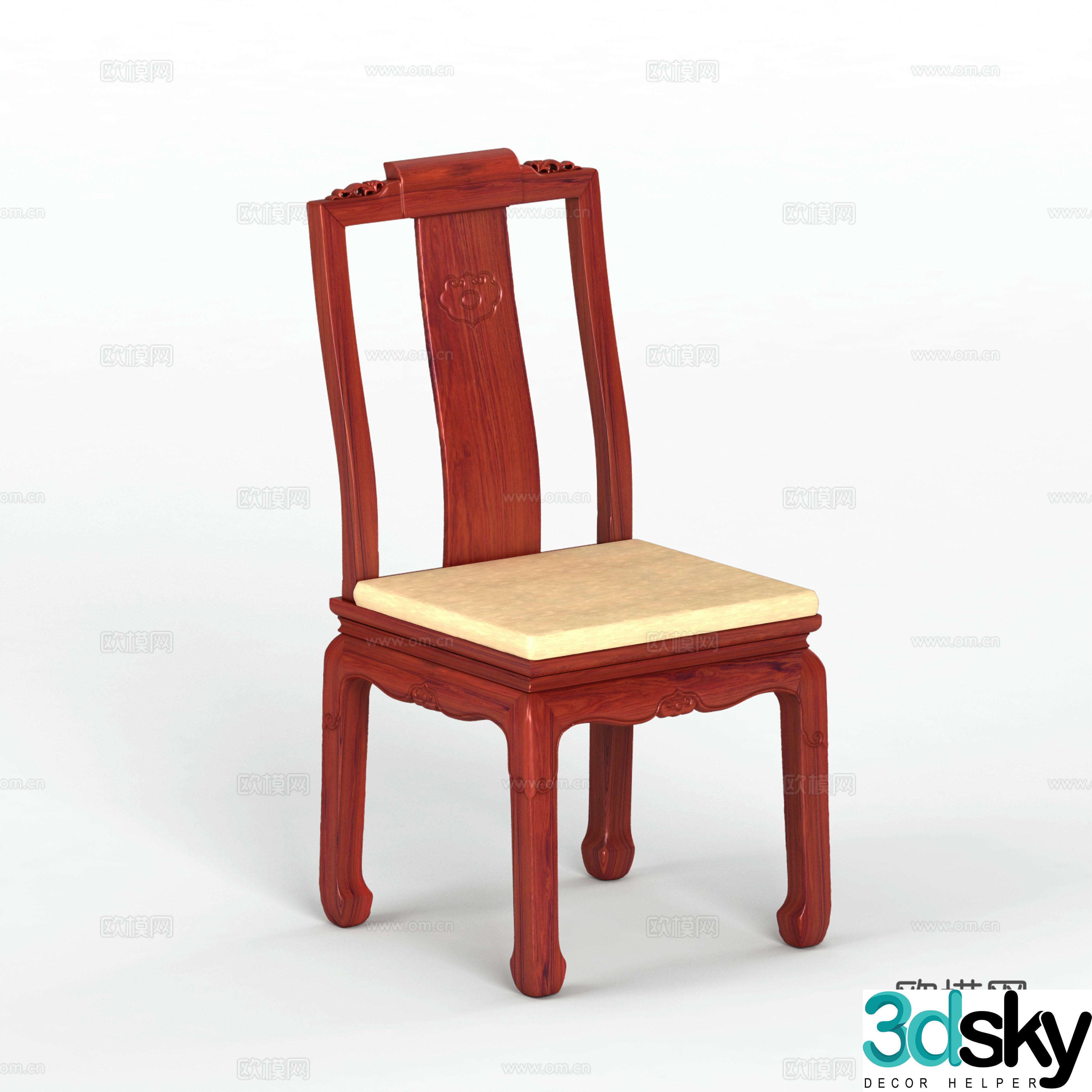 Simple European dining chair solid wood mahogany 3D model