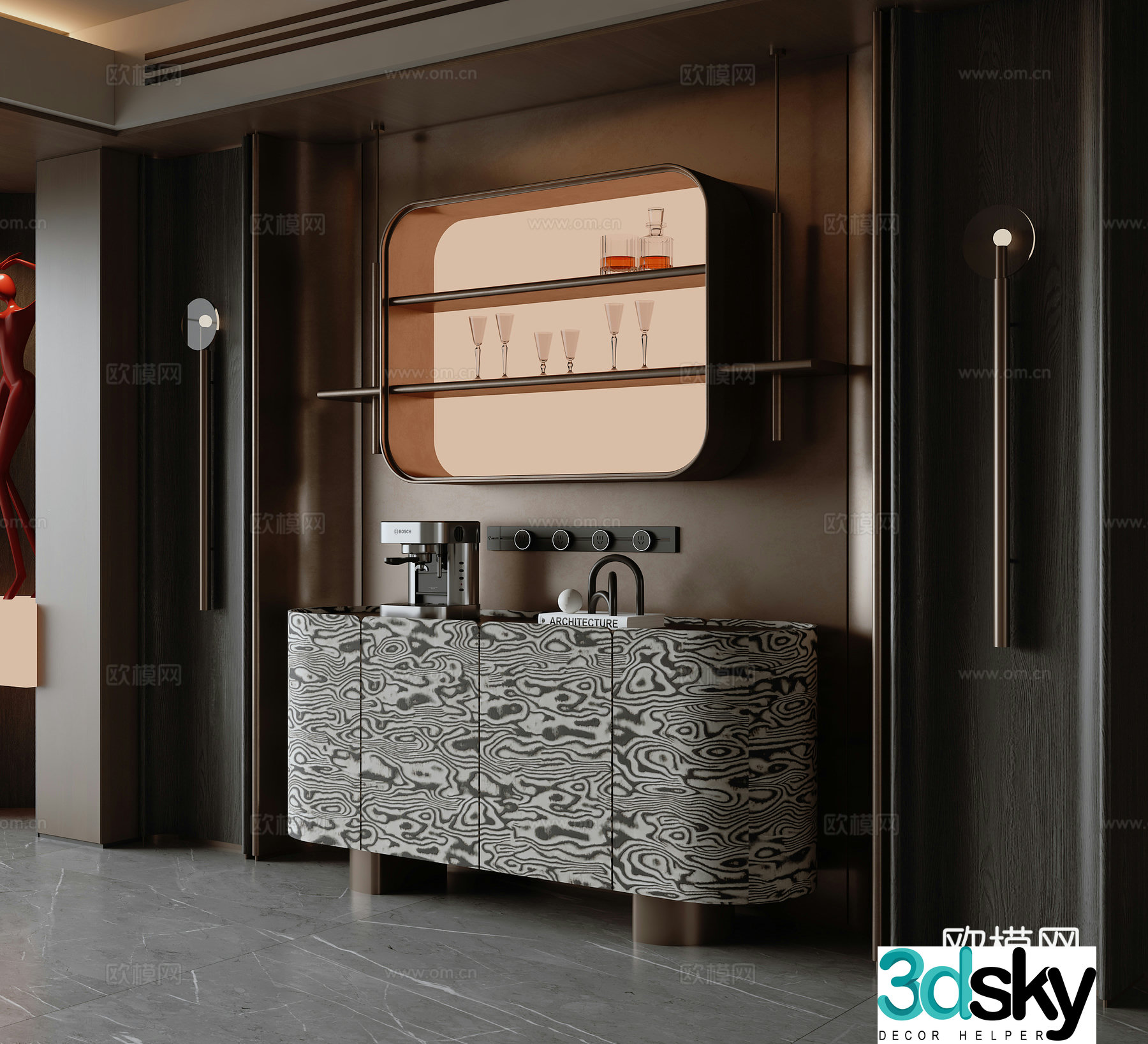 Modern Italian light luxury sideboard 3D model