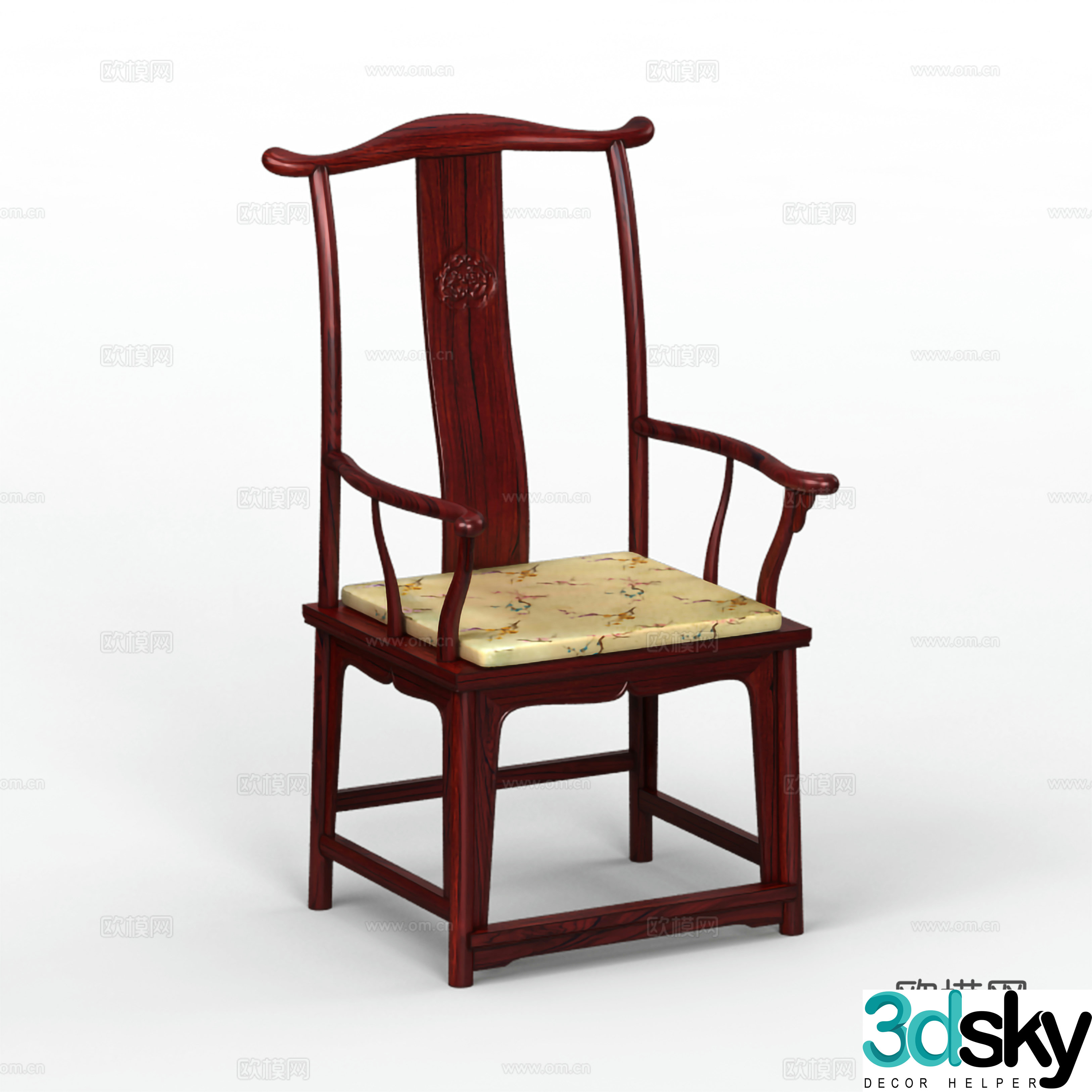 Chinese official hat chair armchair solid wood mahogany 3D model