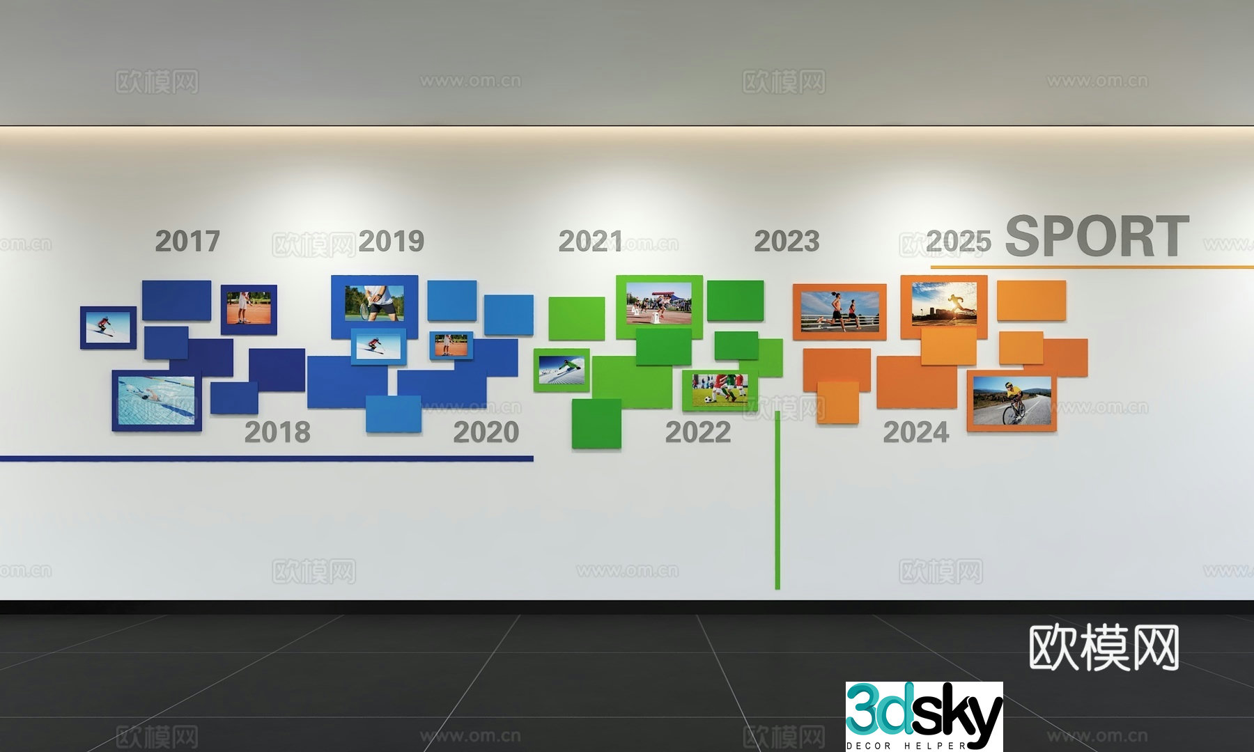Modern corporate culture wall Corporate development history Office corridor Promotion column Slogan Slogan 3D model