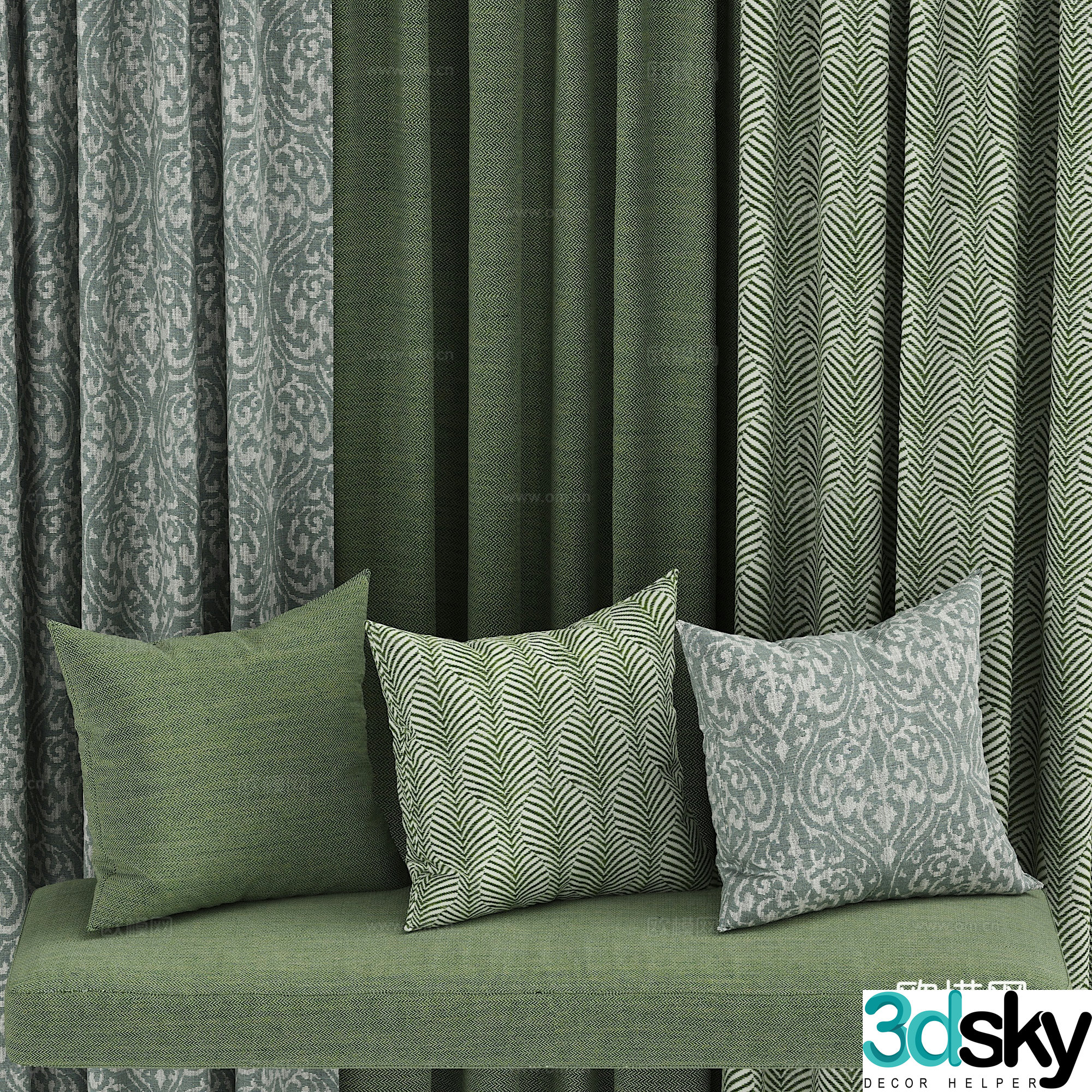 Curtains bay window cushion pillow 3D model