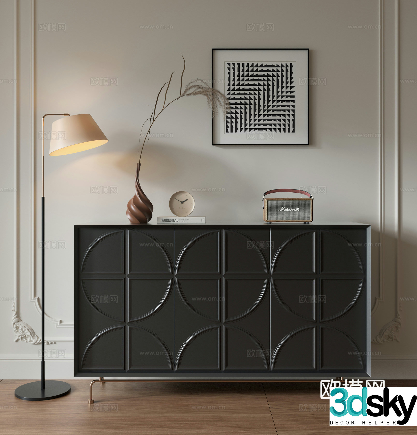 French sideboard French entrance cabinet Middle-aged sideboard shoe cabinet Creamy wind sideboard 3D model