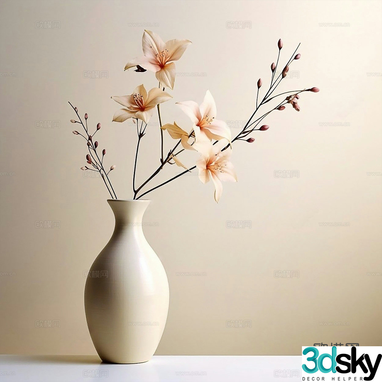 New Chinese vase flowers modern green plants vase flower arrangement vase 3d model