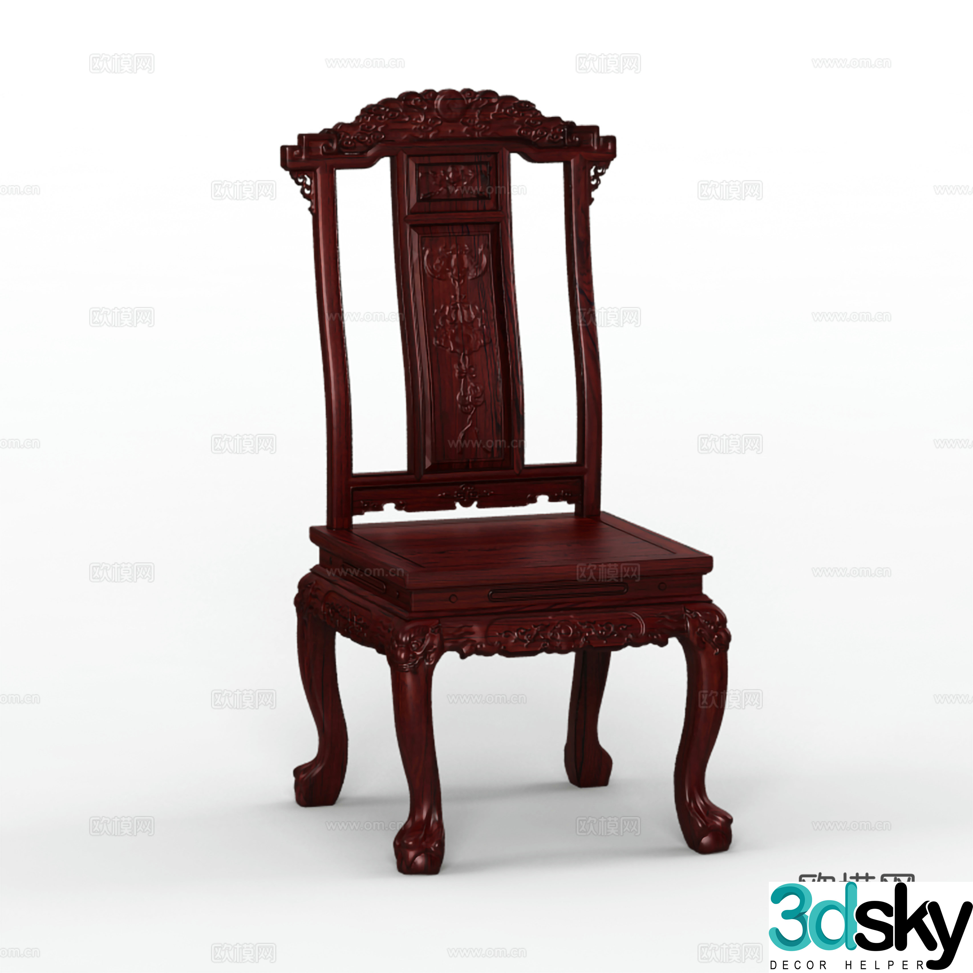 Chinese dining chair European chair legs carved solid wood mahogany 3D model