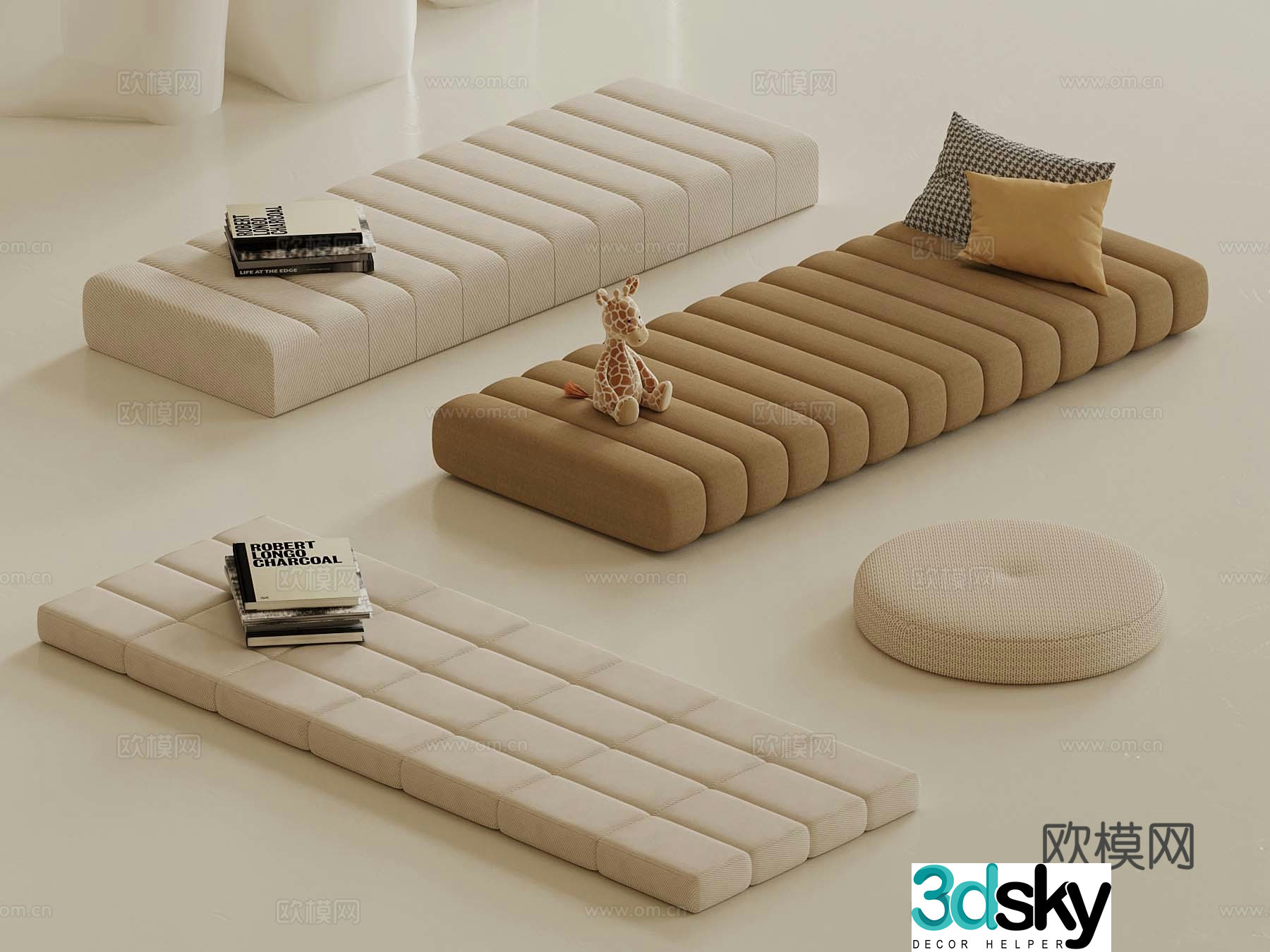 Modern bay window cushion 3D model