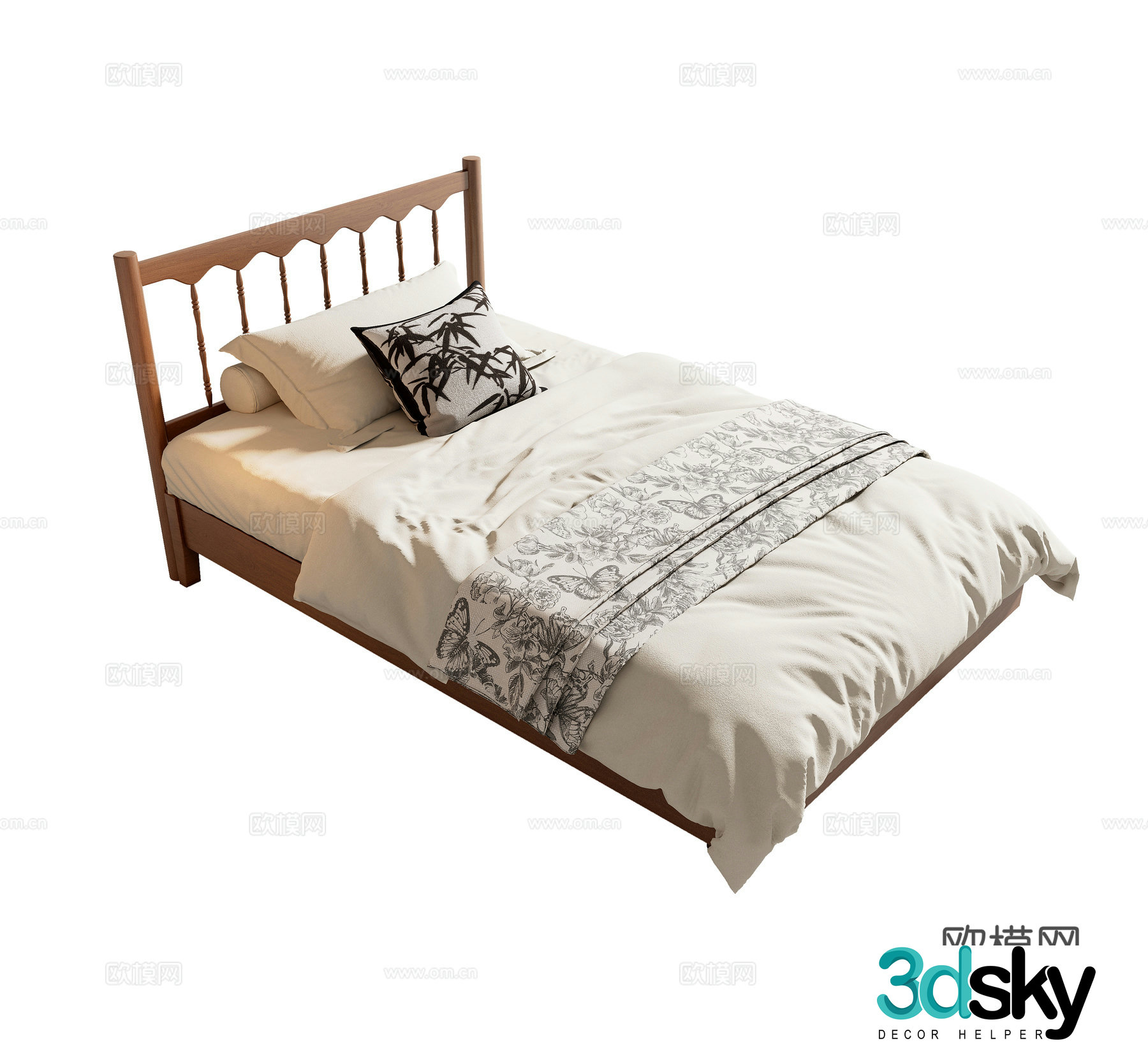 French medieval single bed 3D model