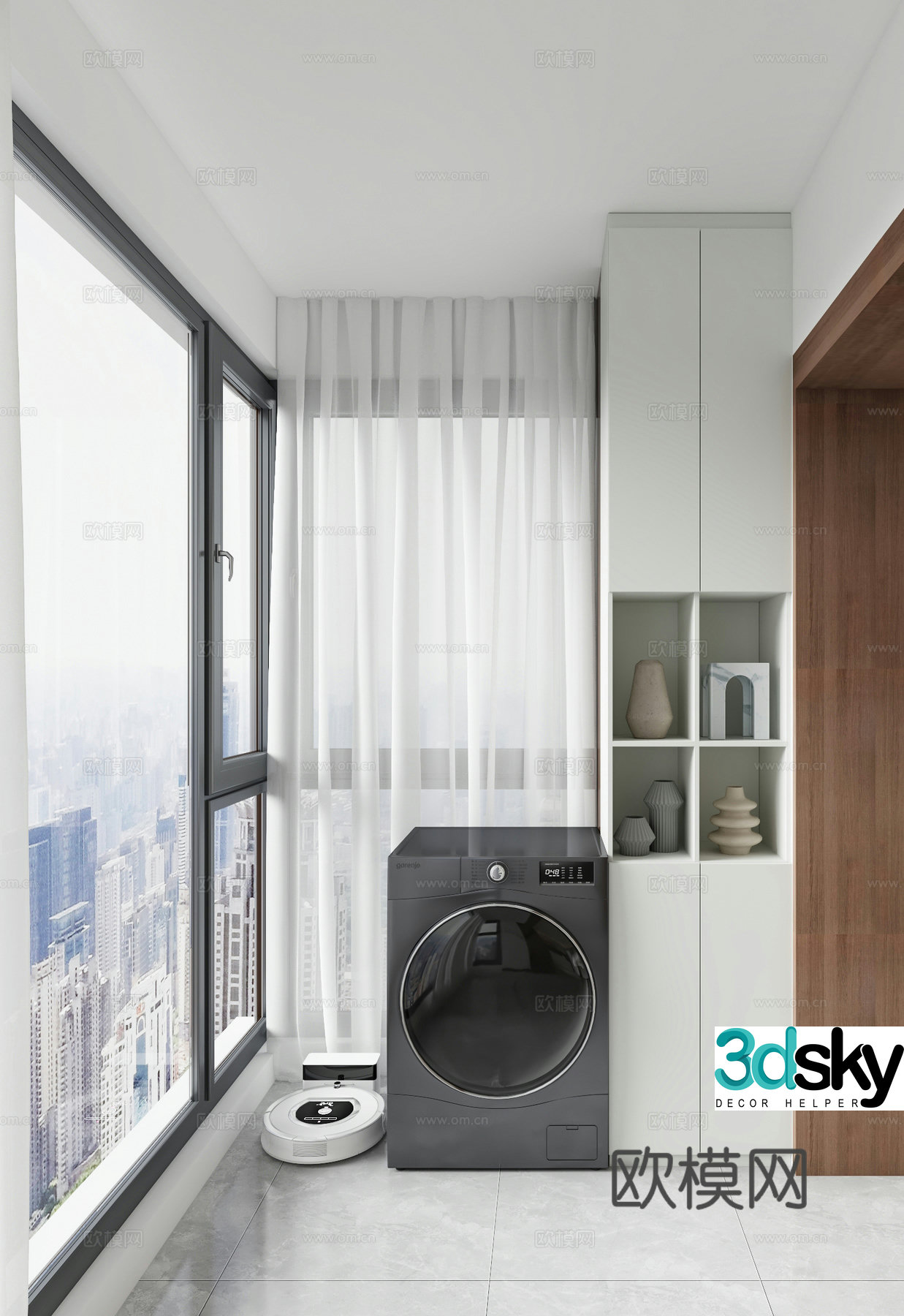 Modern washing machine cabinet balcony cabinet 3d model