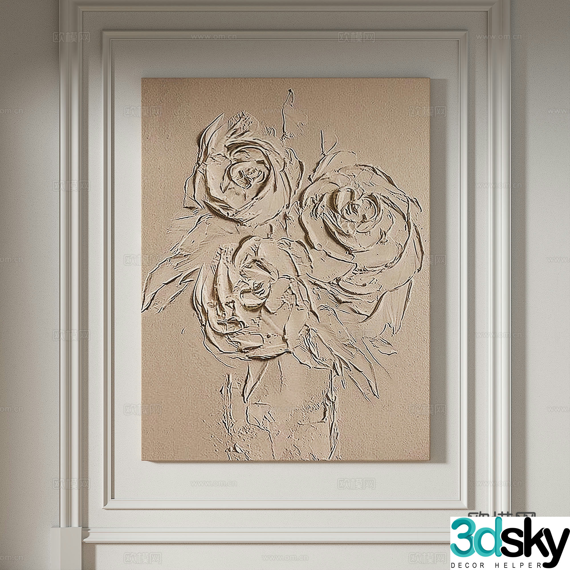 Modern simple texture abstract light luxury wasabi three-dimensional decorative painting 3d model