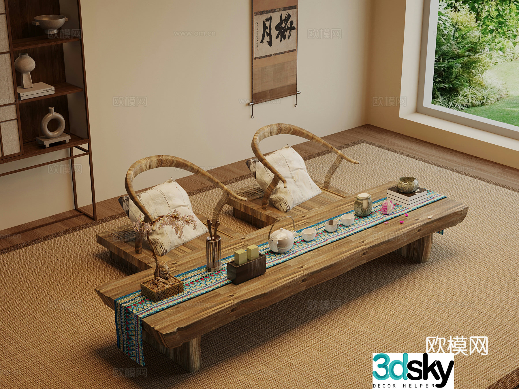 Tea room New Chinese style tea room Zen tea room Tea table and chair Tea cabinet 3D model