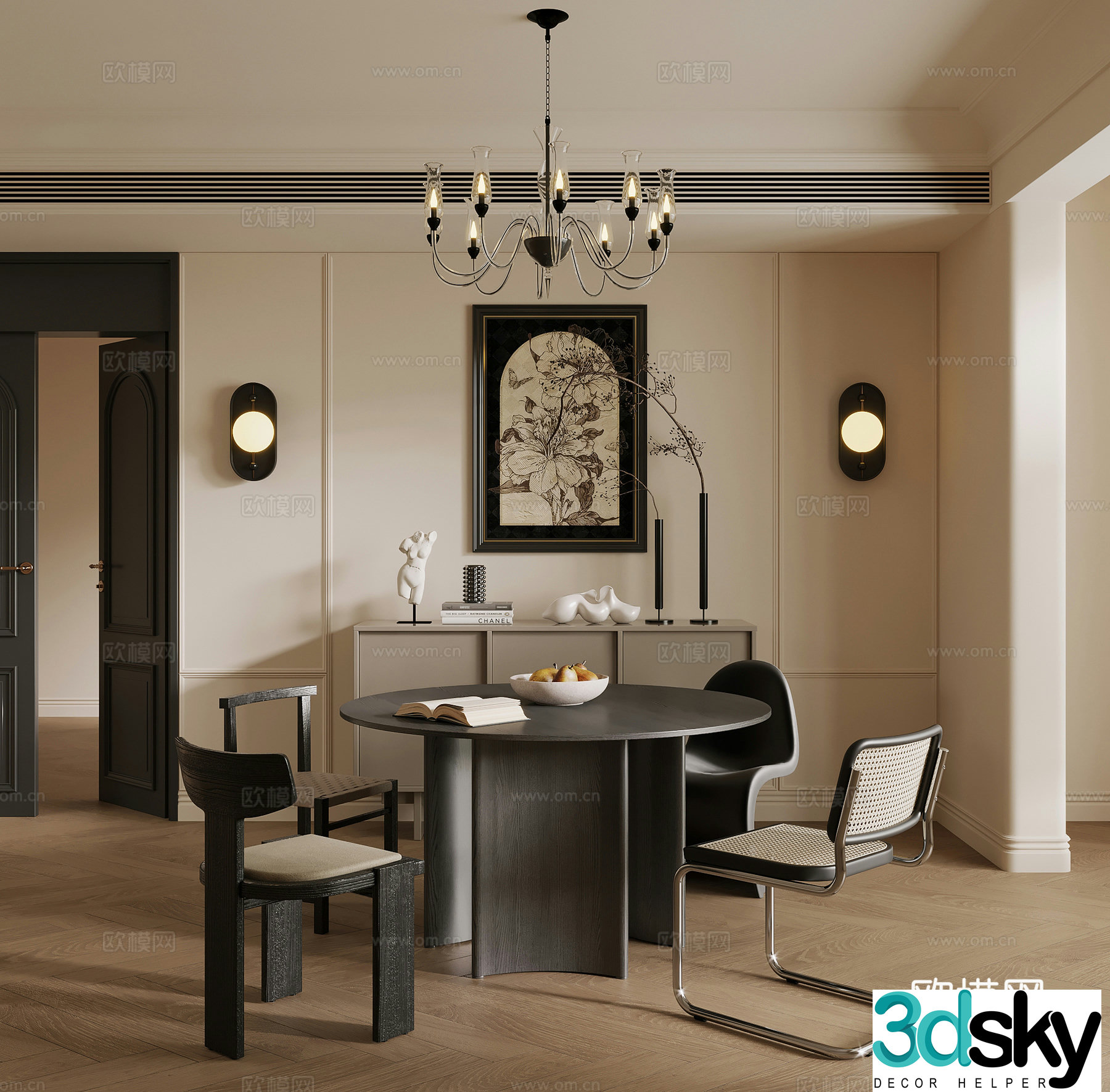 Restaurant French medieval restaurant Dining table and chairs Cabinet 3d model