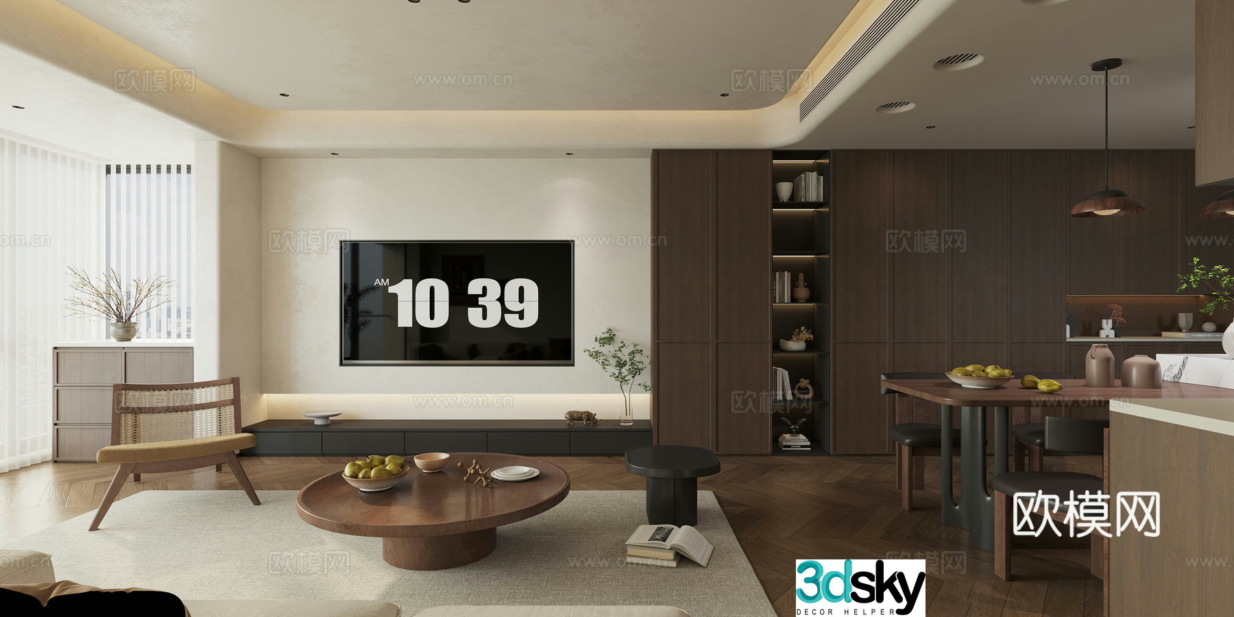 Middle style cream style living and dining room 3D model
