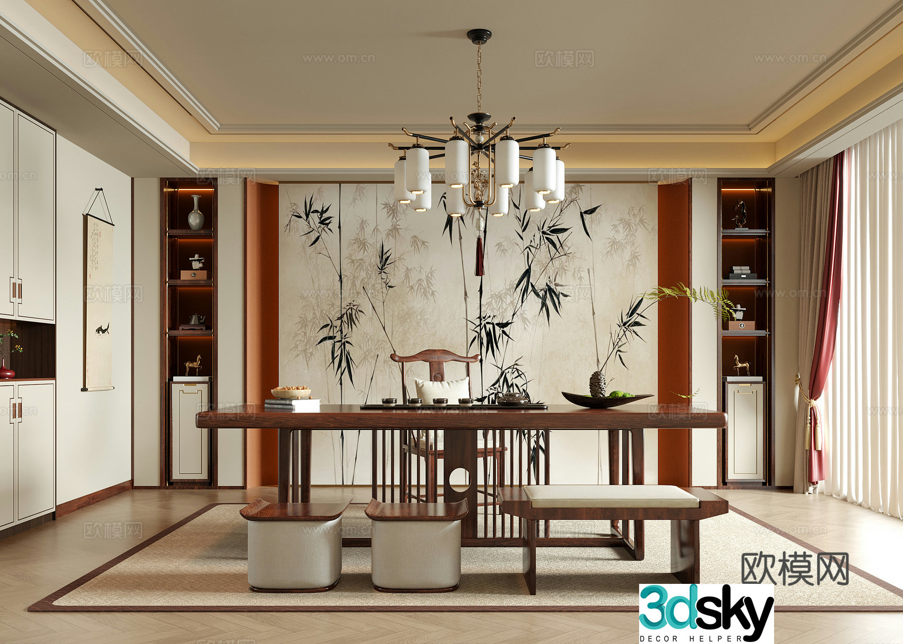 New Chinese style tea room study tea table chair desk chair desk chair 3d model