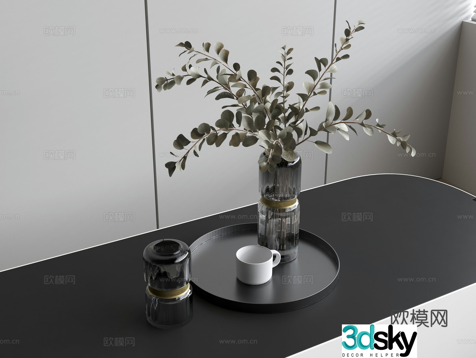 Decorative green plants vase green plants ornaments tea tray ornaments water cup 3d model