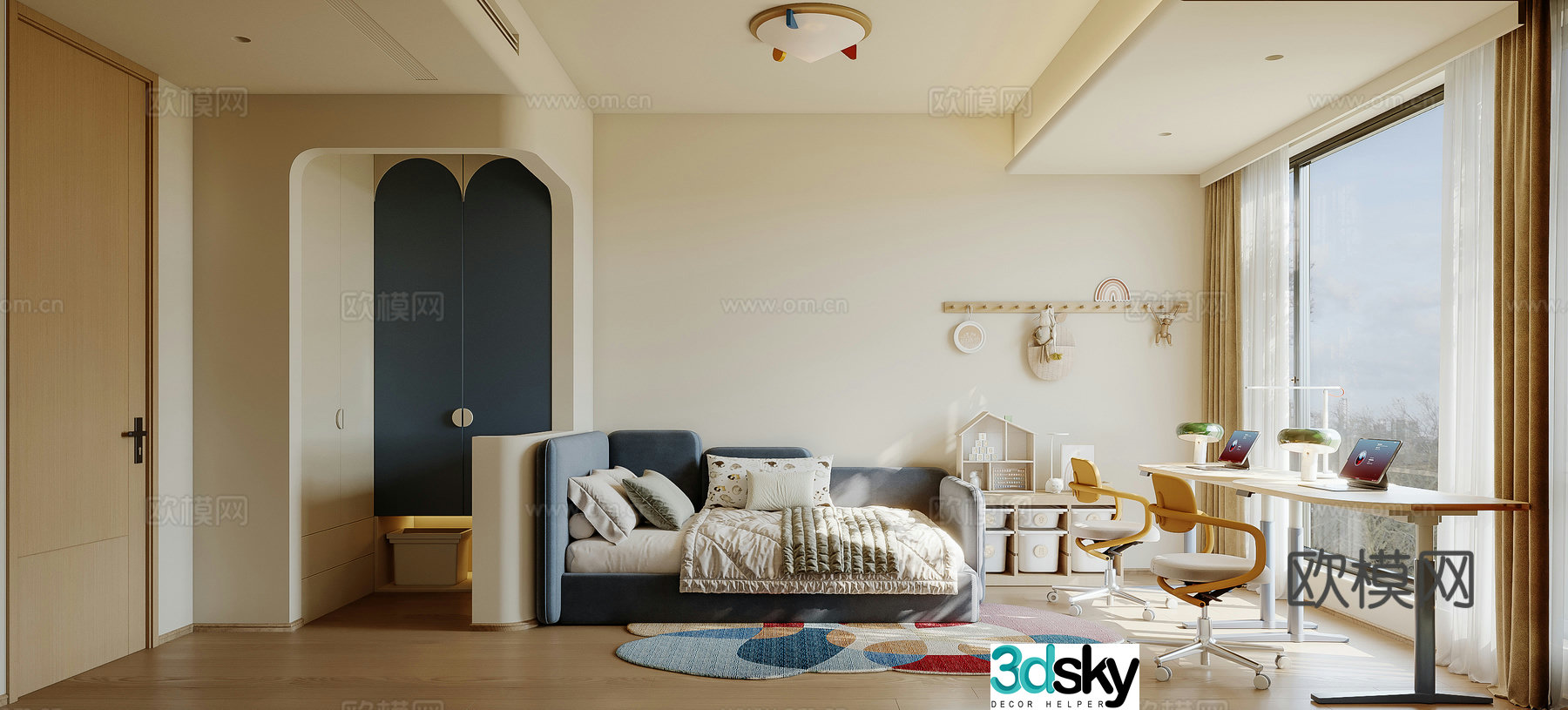 Modern universal children’s room Montessori children’s room Tatami children’s room 3D model