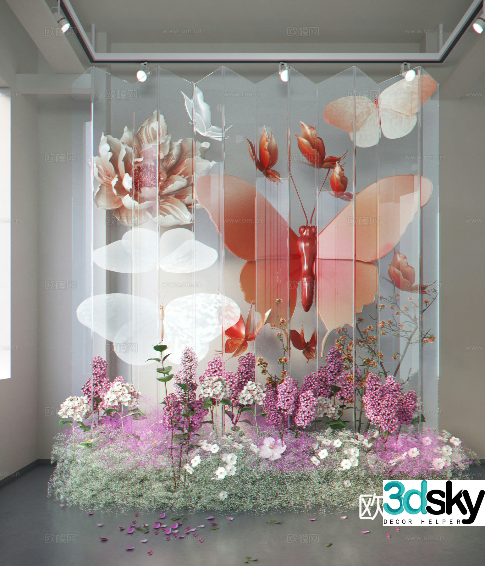 Modern interior art glass installation 3d model
