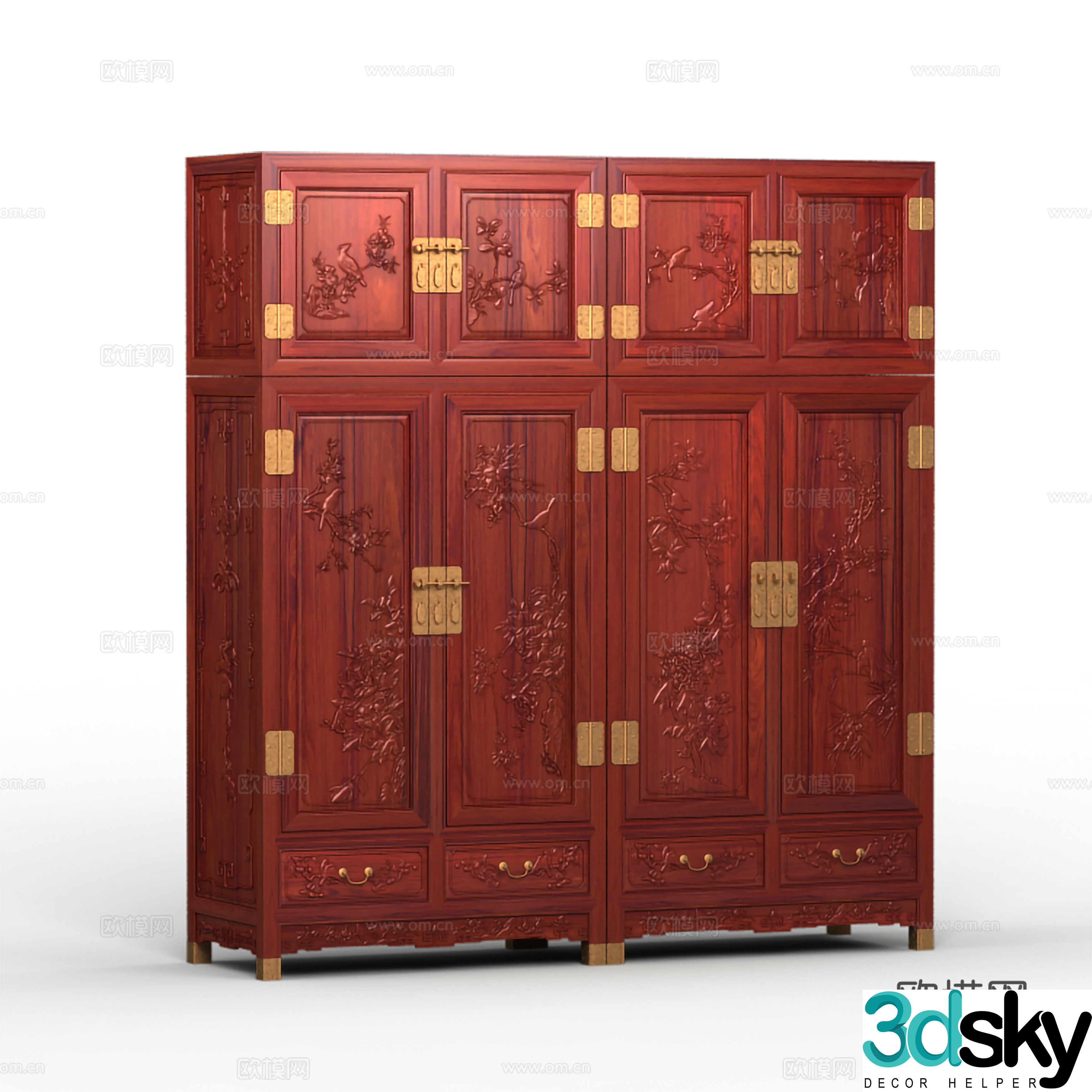 Chinese wardrobe cabinet carved cabinet door solid wood mahogany 3D model