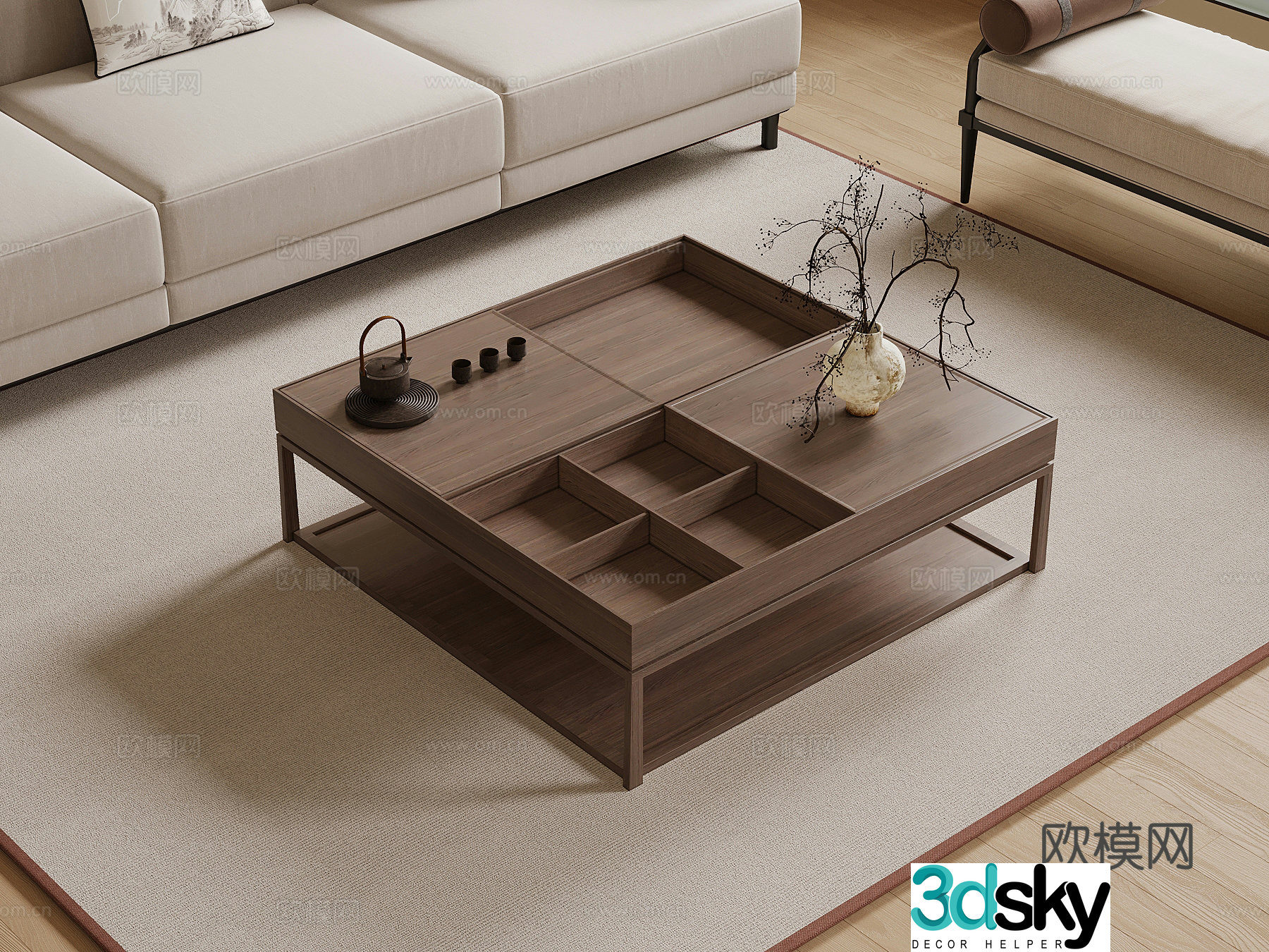 New Chinese style coffee table tea set vase ornament 3D model